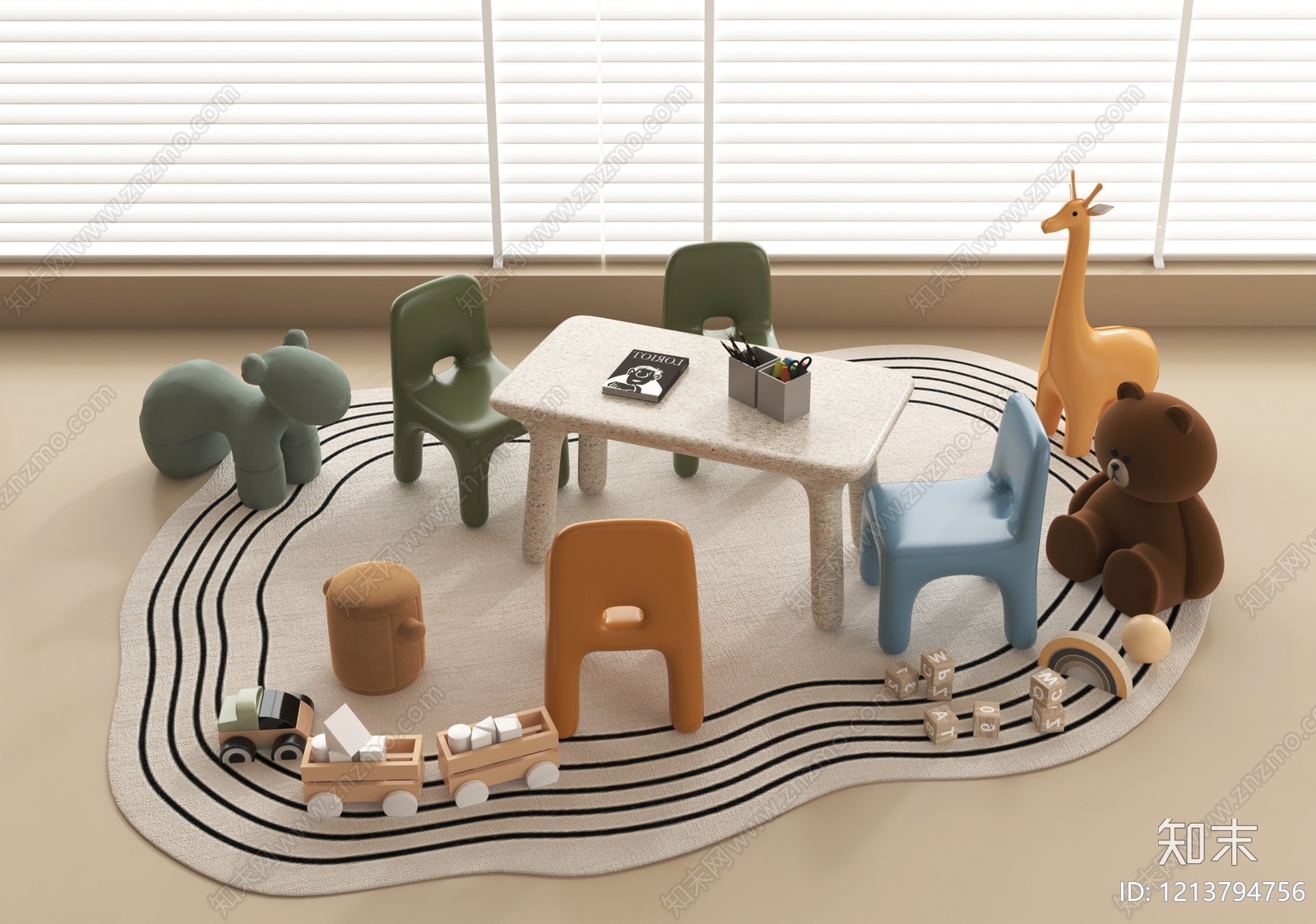 现代儿童桌椅3D模型下载【ID:1213794756】