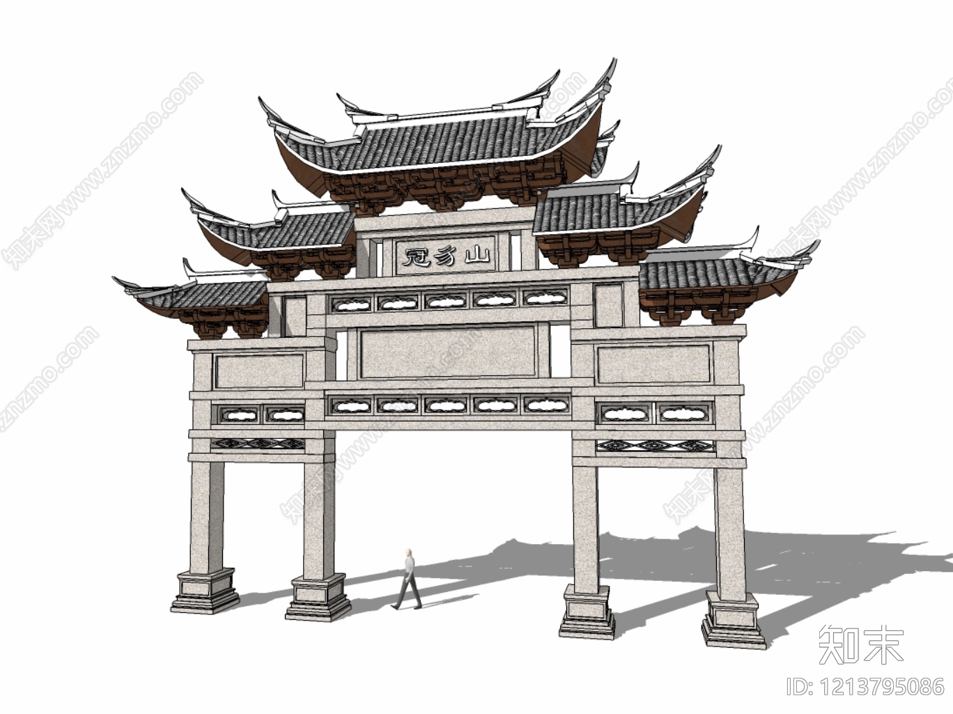 新中式入口大门SU模型下载【ID:1213795086】