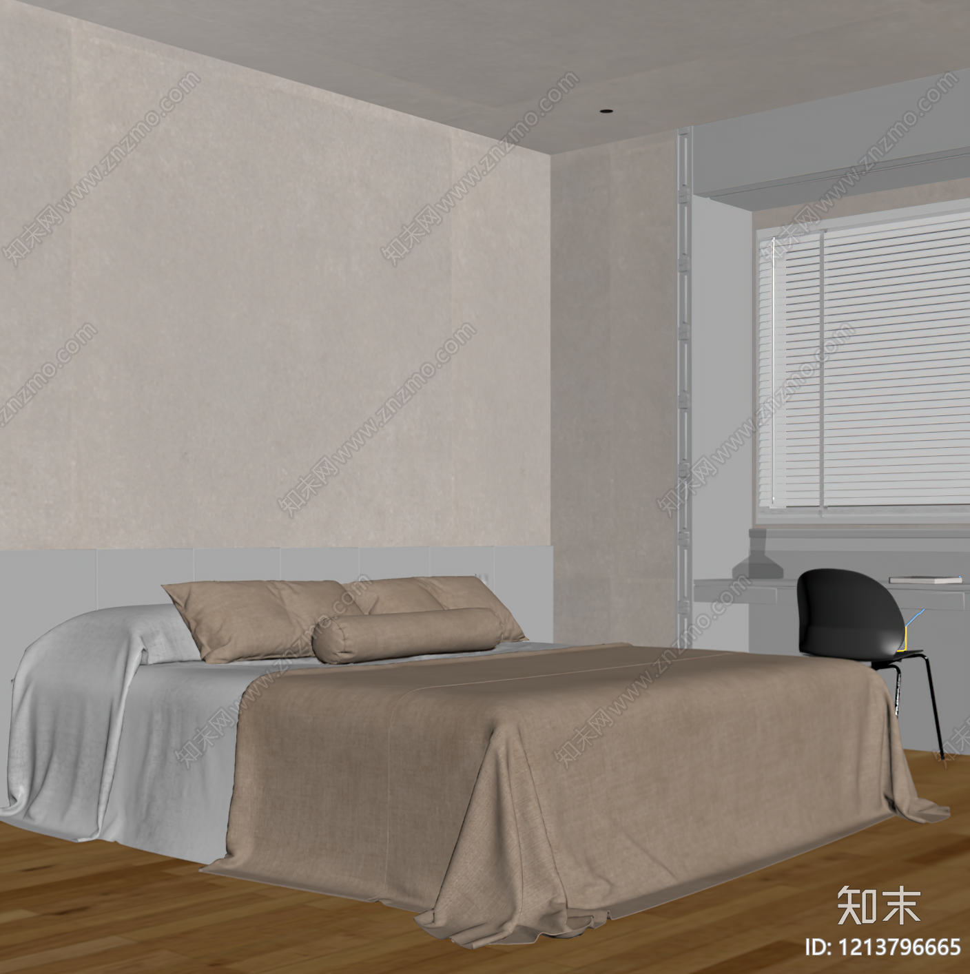 奶油风家居卧室SU模型下载【ID:1213796665】