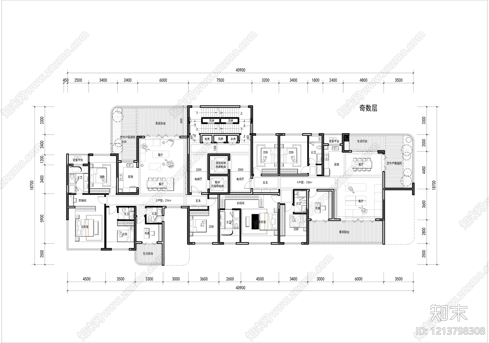 高层住宅cad施工图下载【ID:1213798308】
