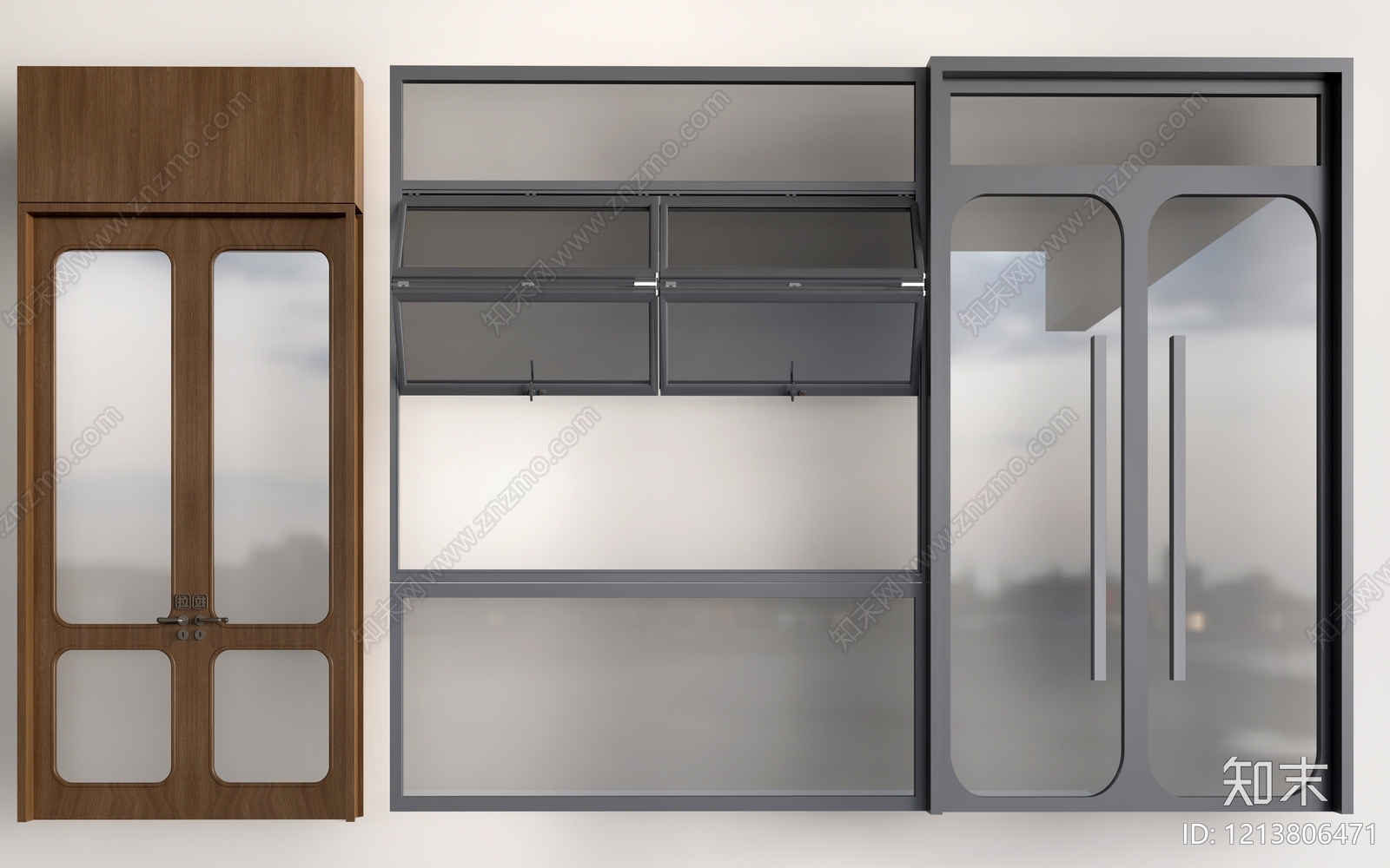 现代简约店铺玻璃门SU模型下载【ID:1213806471】