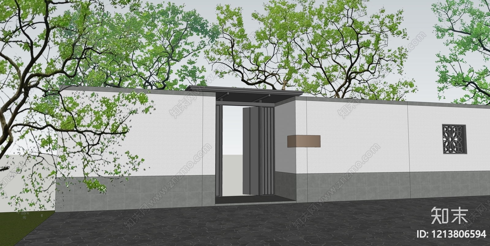 新中式入口大门SU模型下载【ID:1213806594】