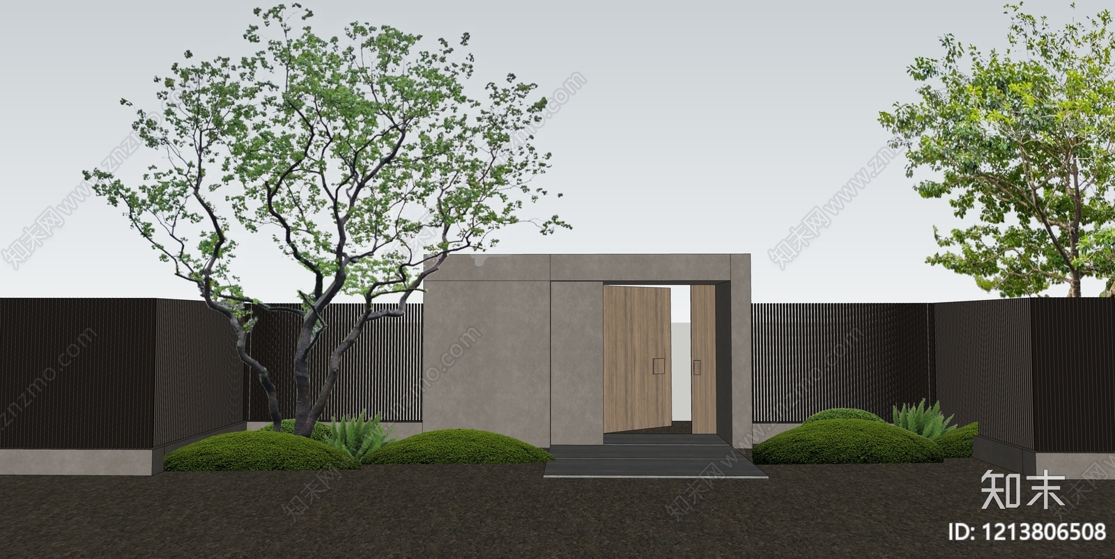 新中式景观入口大门SU模型下载【ID:1213806508】