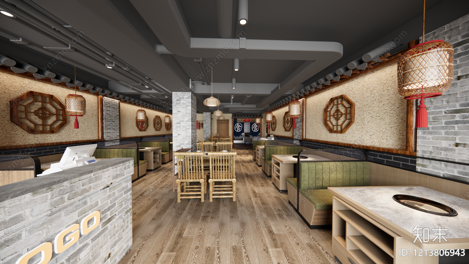 新中式中餐厅SU模型下载【ID:1213806943】