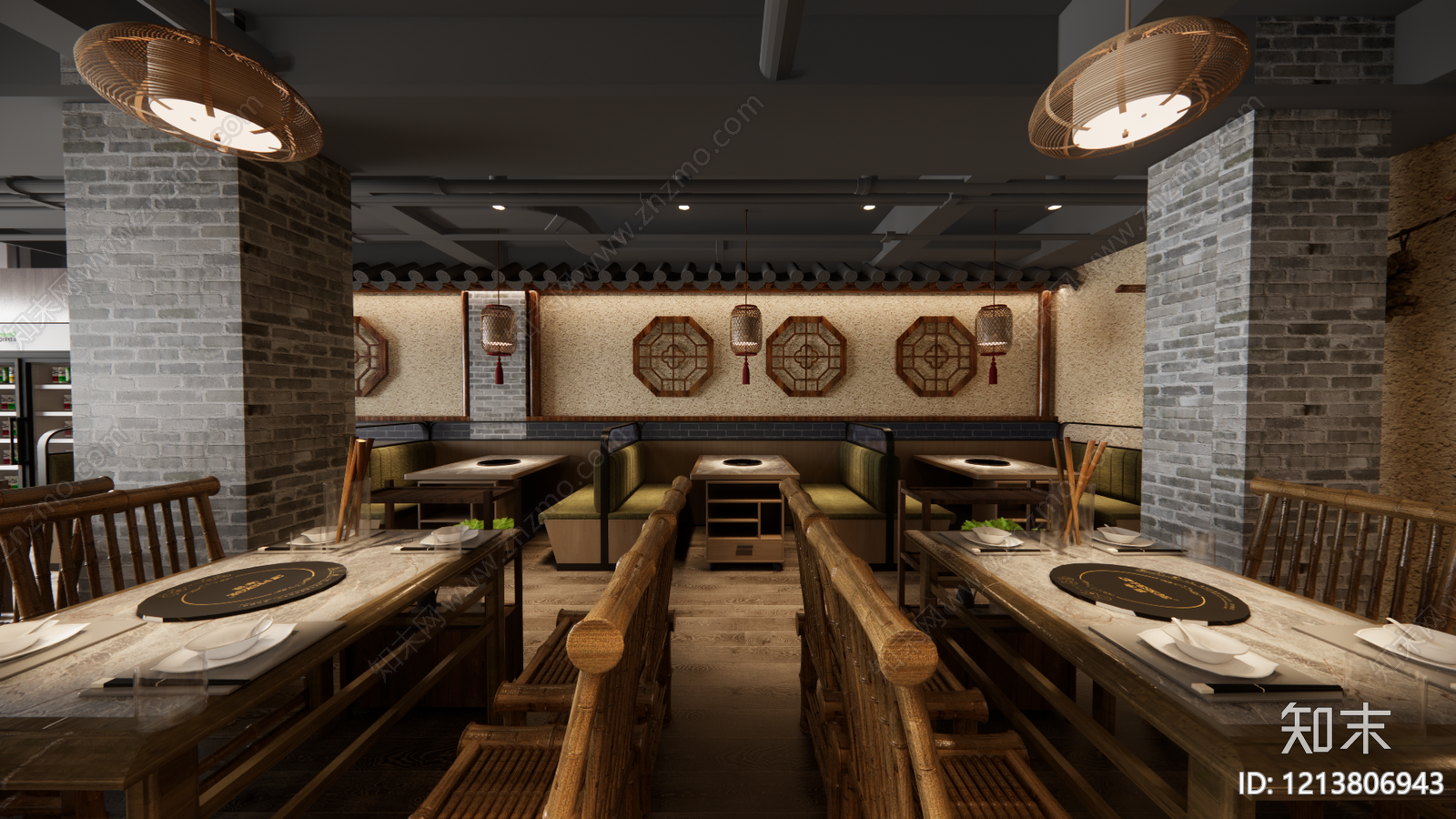 新中式中餐厅SU模型下载【ID:1213806943】