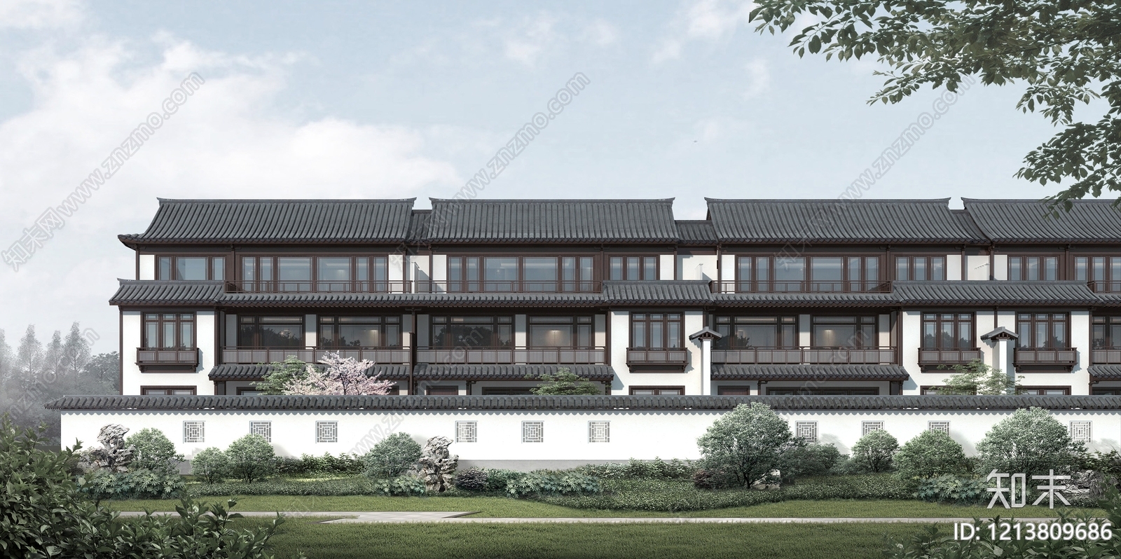 中式别墅建筑下载【ID:1213809686】