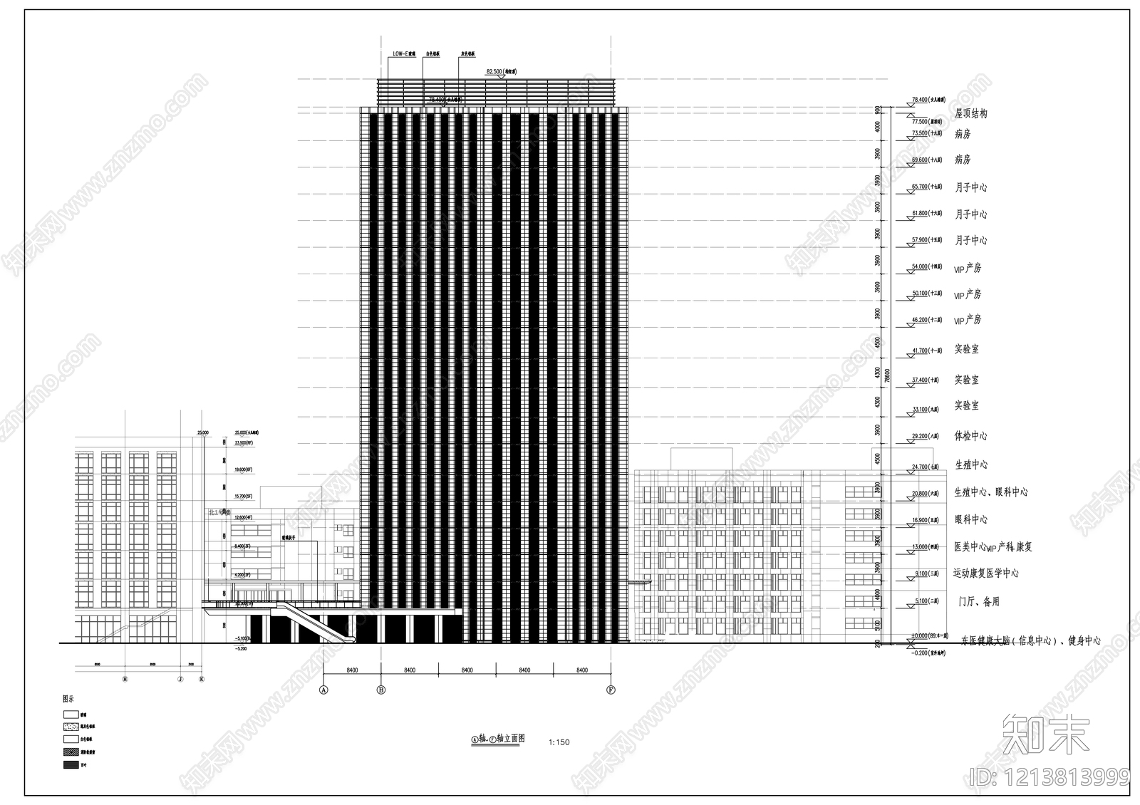 现代医院建筑cad施工图下载【ID:1213813999】