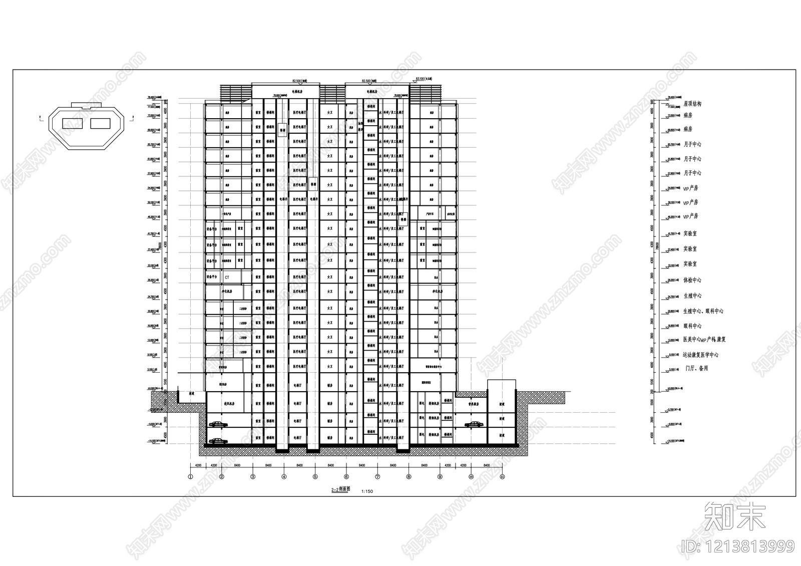 现代医院建筑cad施工图下载【ID:1213813999】
