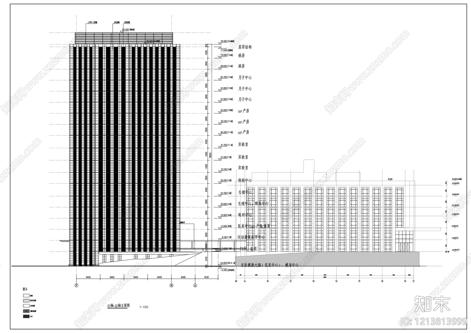 现代医院建筑cad施工图下载【ID:1213813999】