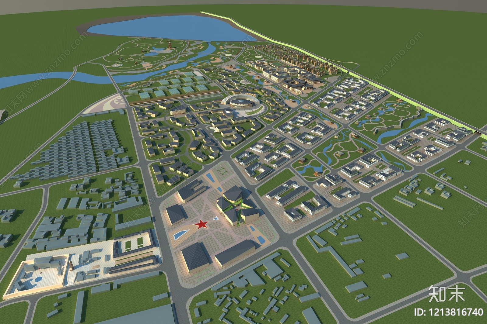新中式鸟瞰规划3D模型下载【ID:1213816740】