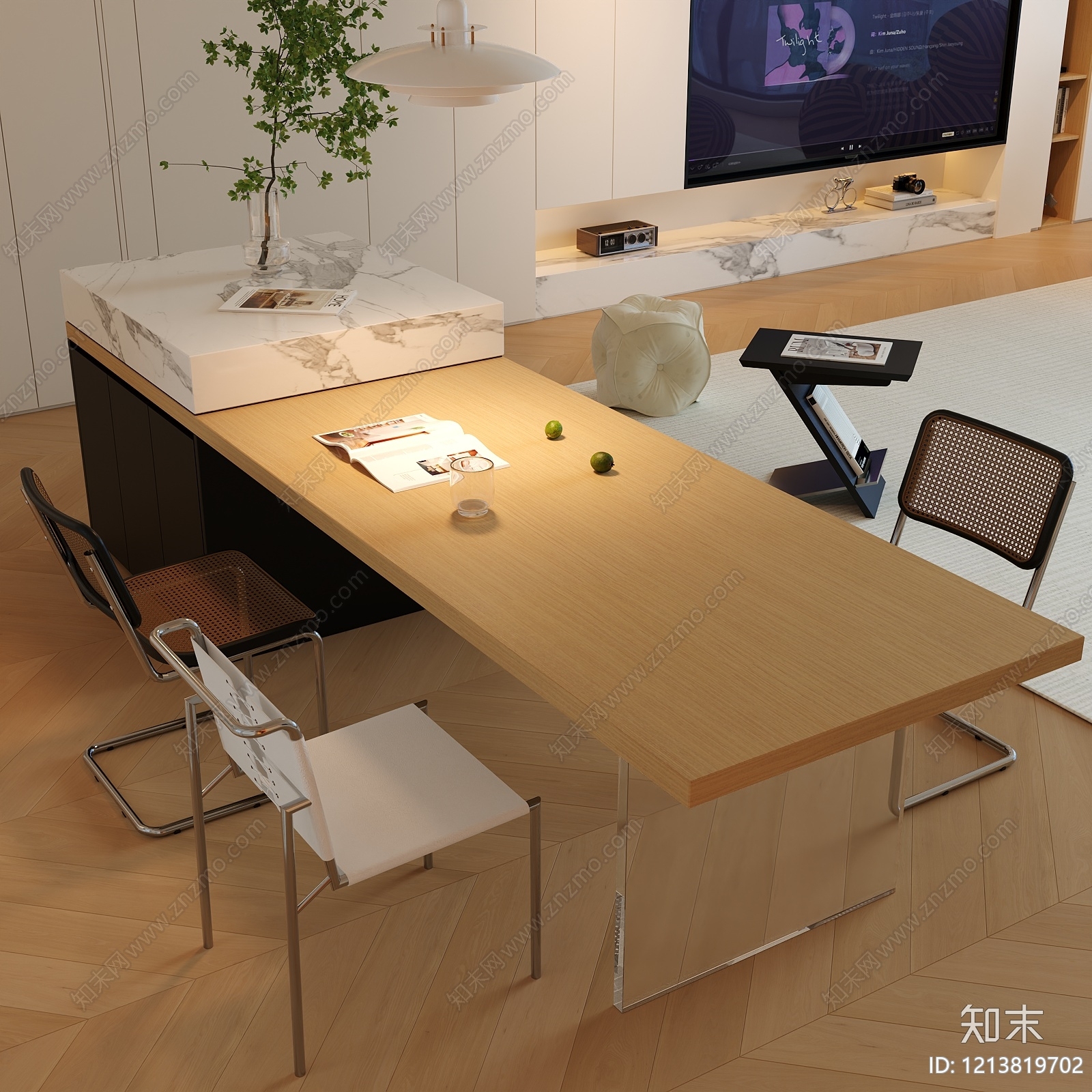 现代简约餐桌椅SU模型下载【ID:1213819702】