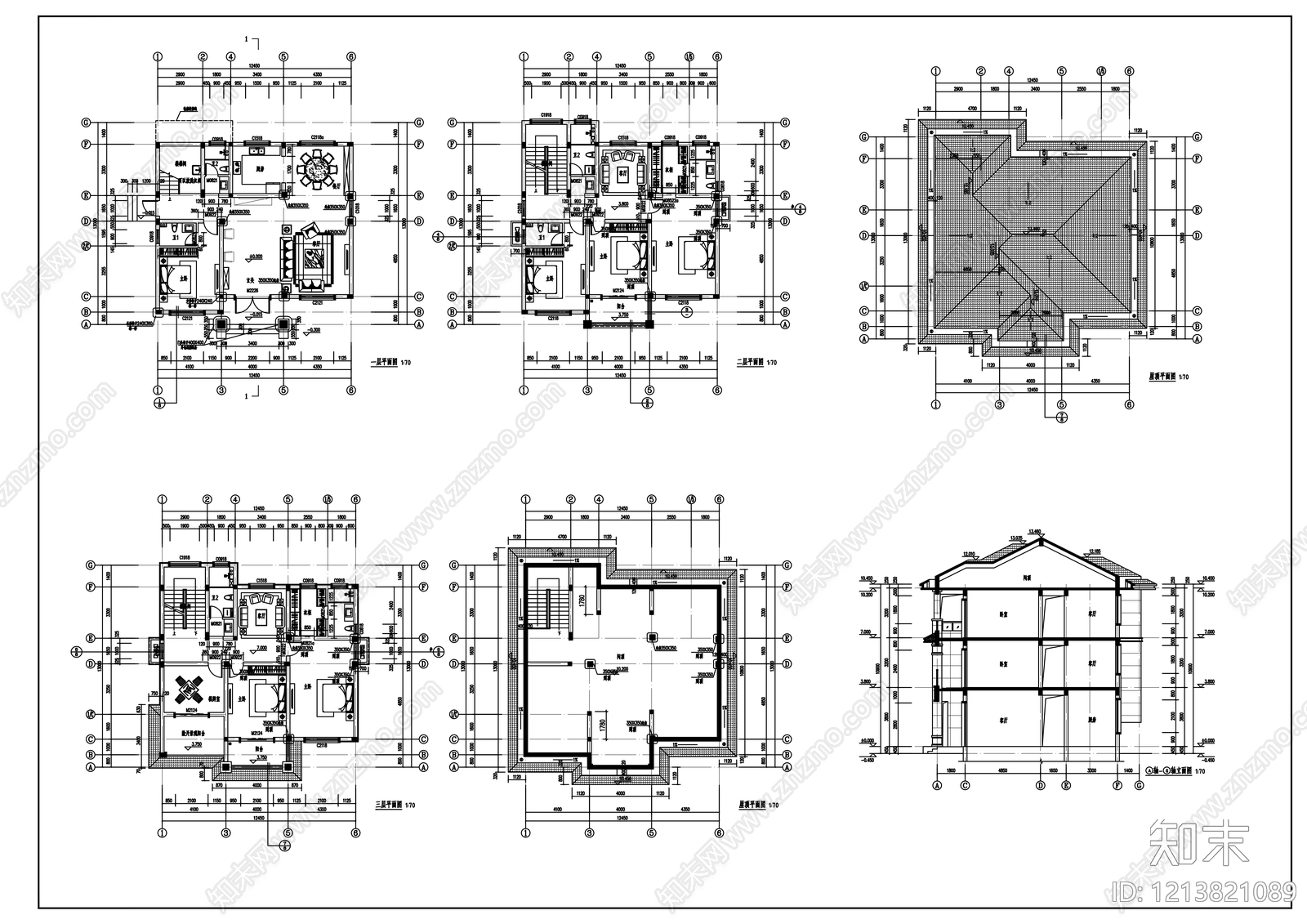 中式别墅建筑cad施工图下载【ID:1213821089】