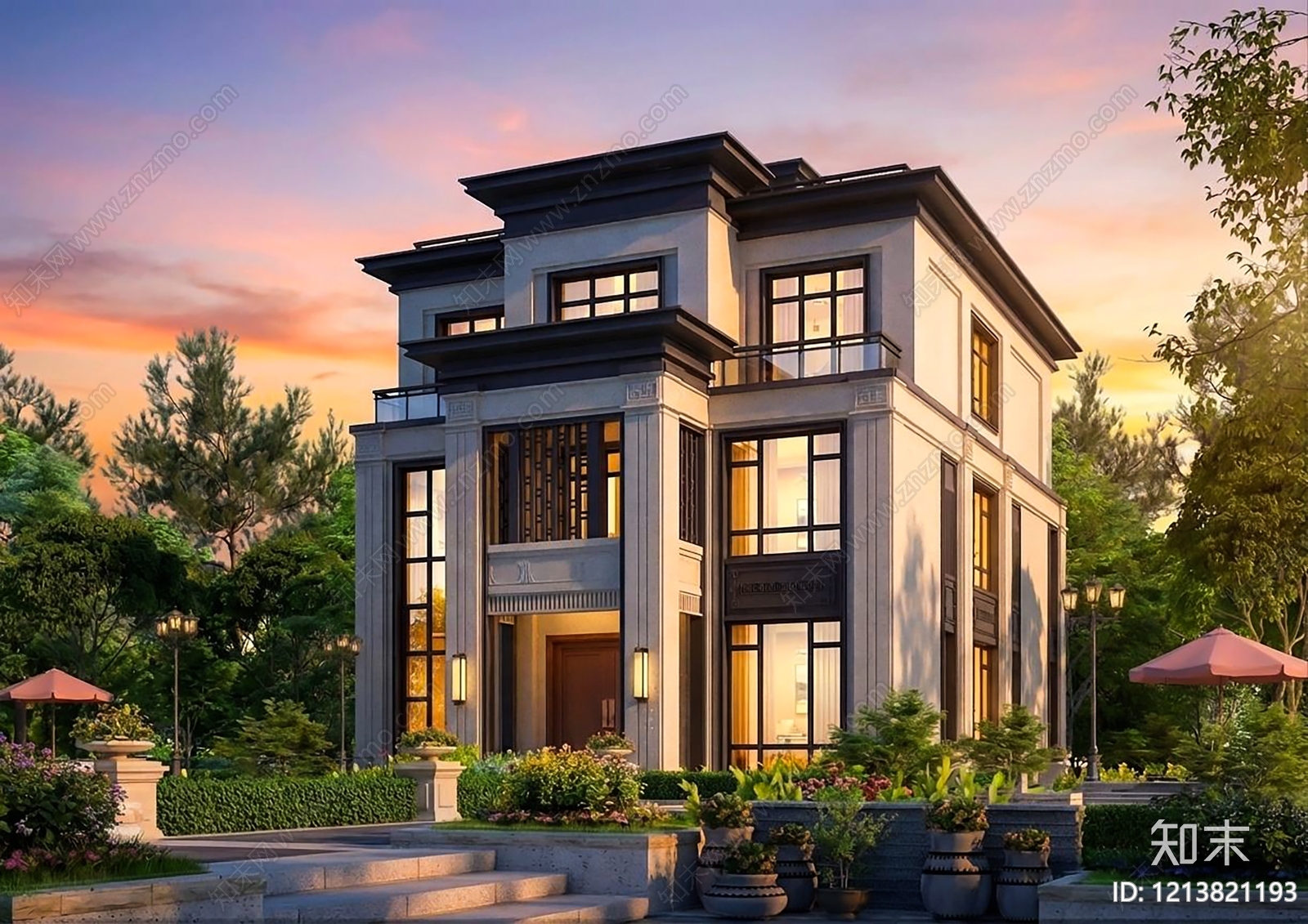 新中式别墅建筑施工图下载【ID:1213821193】