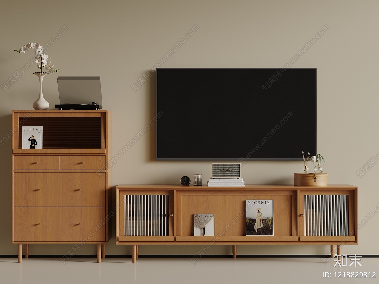 日式原木风电视柜3D模型下载【ID:1213829312】