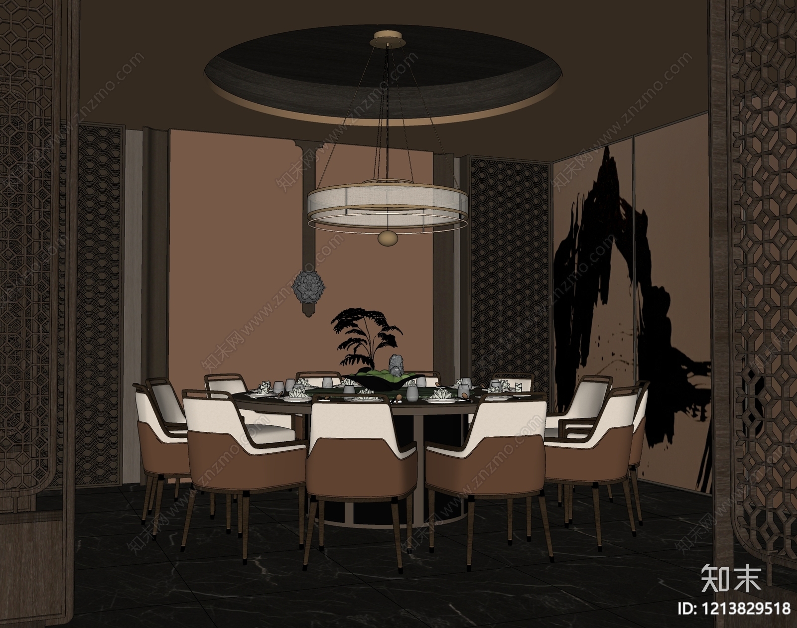 新中式包厢SU模型下载【ID:1213829518】