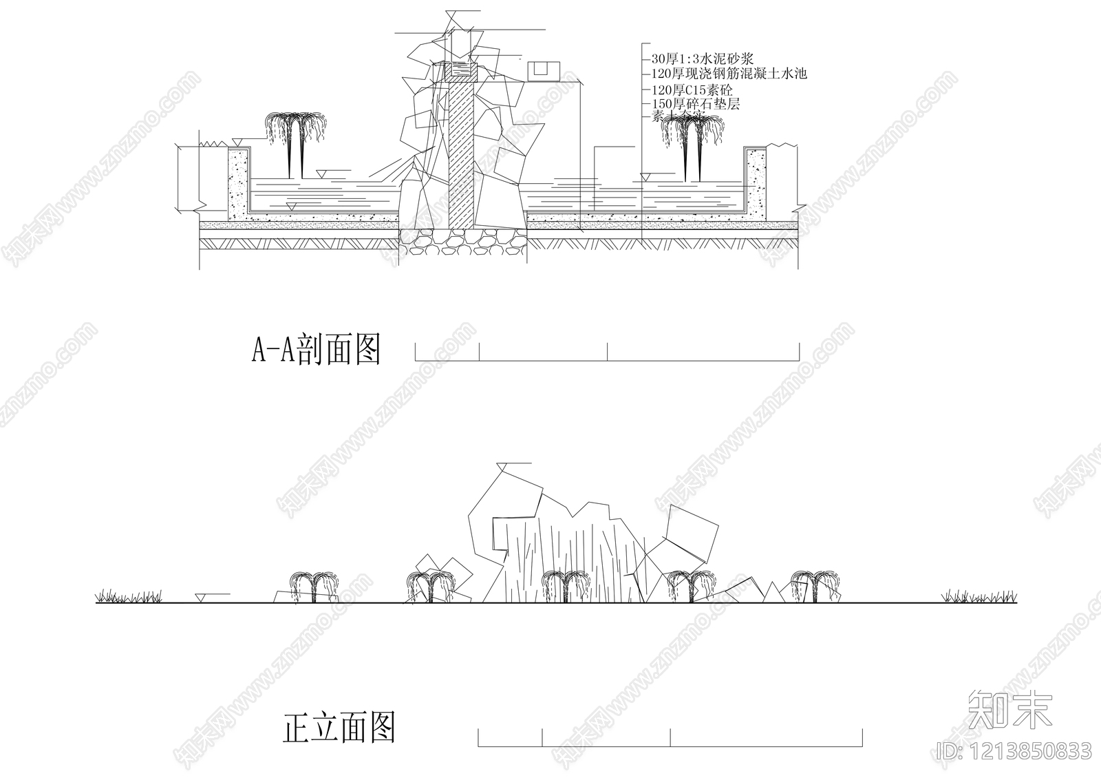 中式假山水景图库cad施工图下载【ID:1213850833】