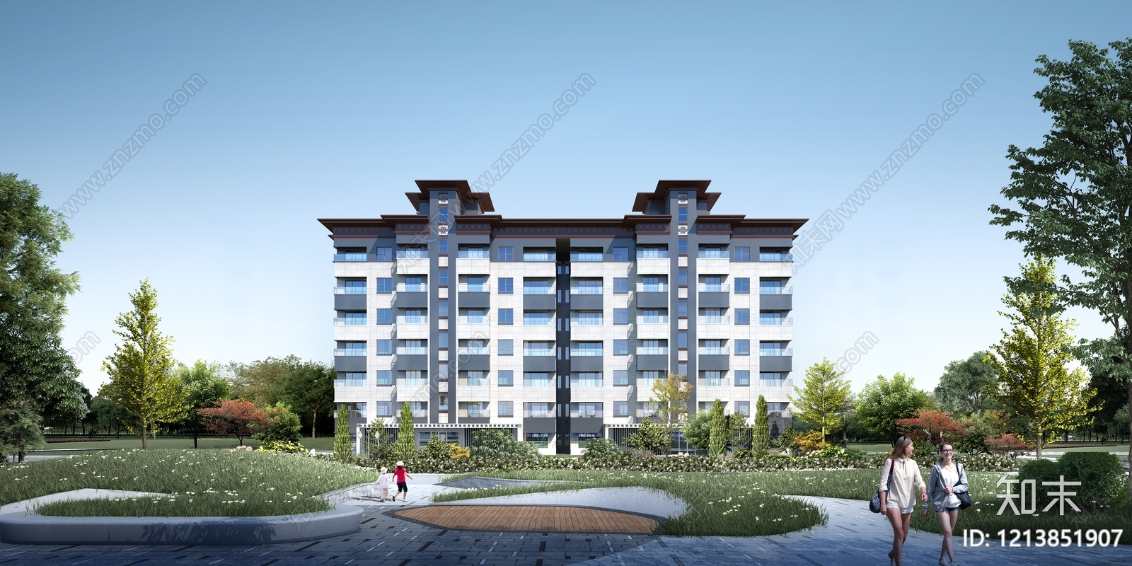 新中式多层住宅楼3D模型下载【ID:1213851907】