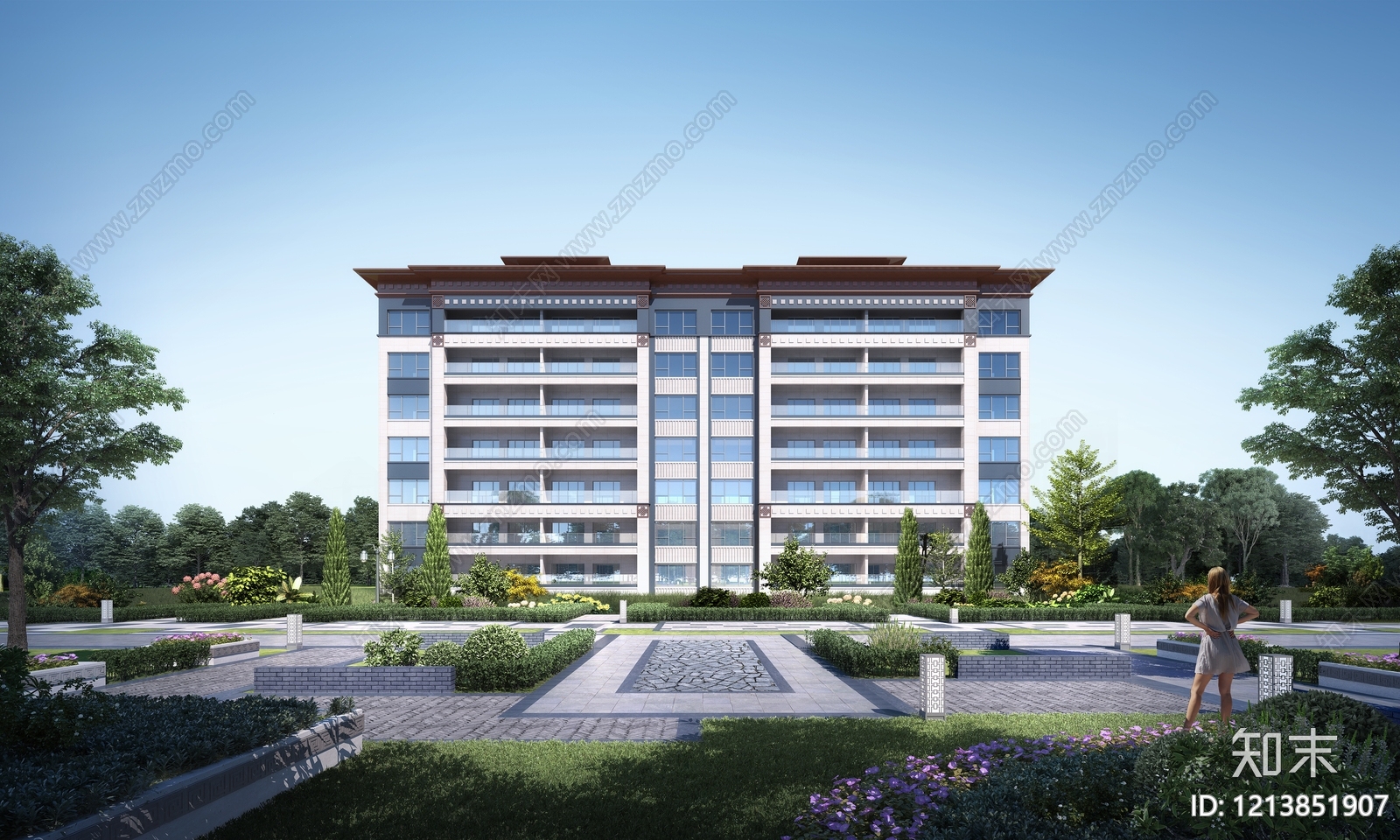 新中式多层住宅楼3D模型下载【ID:1213851907】