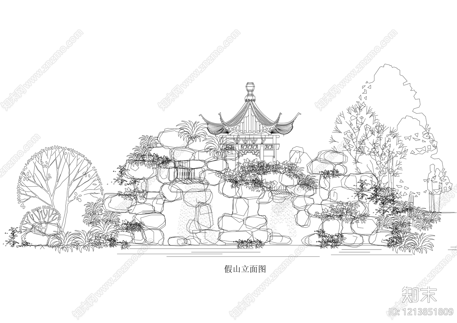 中式假山水景图库cad施工图下载【ID:1213851809】