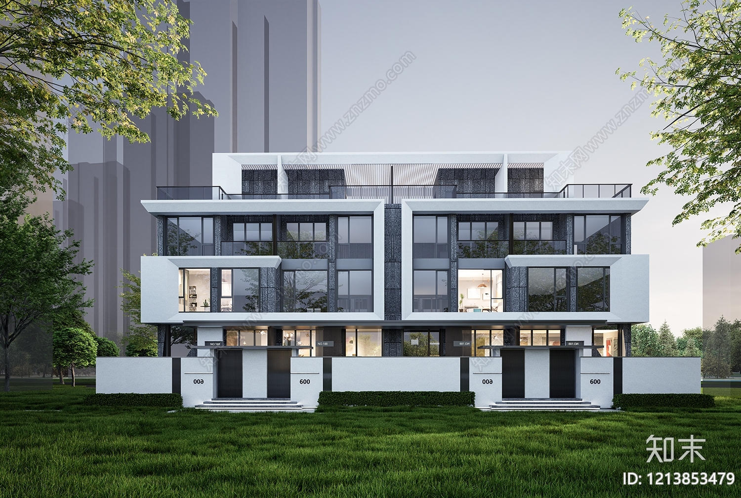 现代联排别墅SU模型下载【ID:1213853479】
