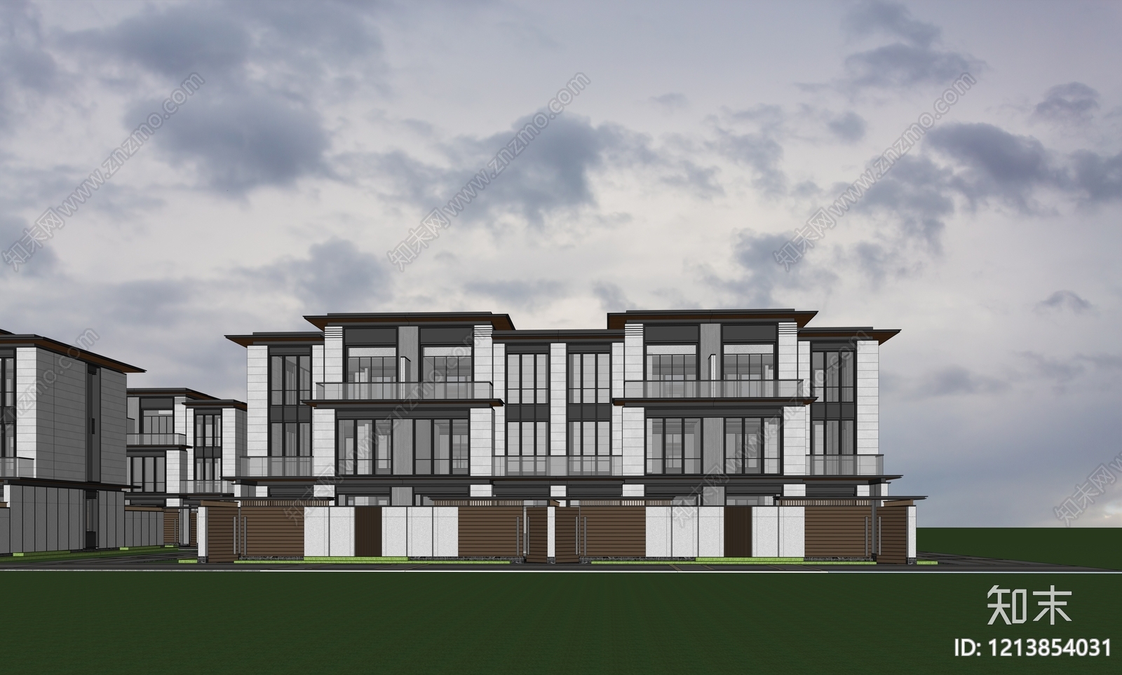 新中式联排别墅SU模型下载【ID:1213854031】