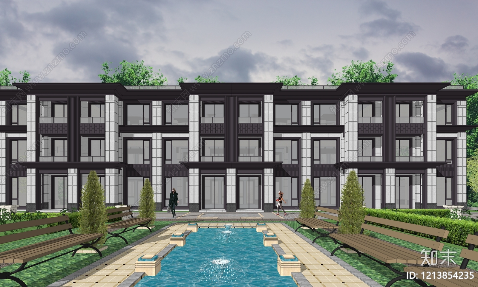 新中式联排别墅SU模型下载【ID:1213854235】