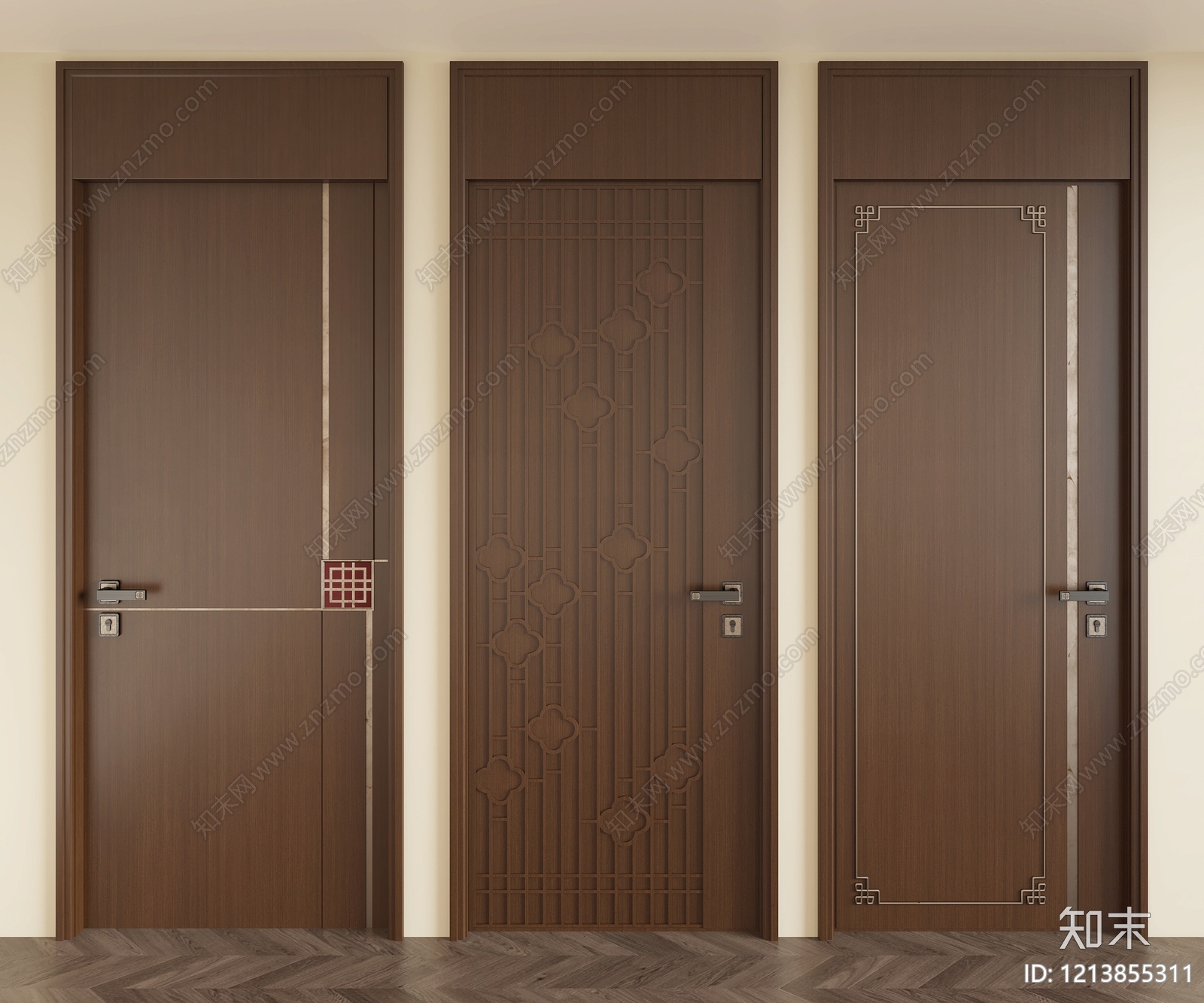 新中式门组合3D模型下载【ID:1213855311】