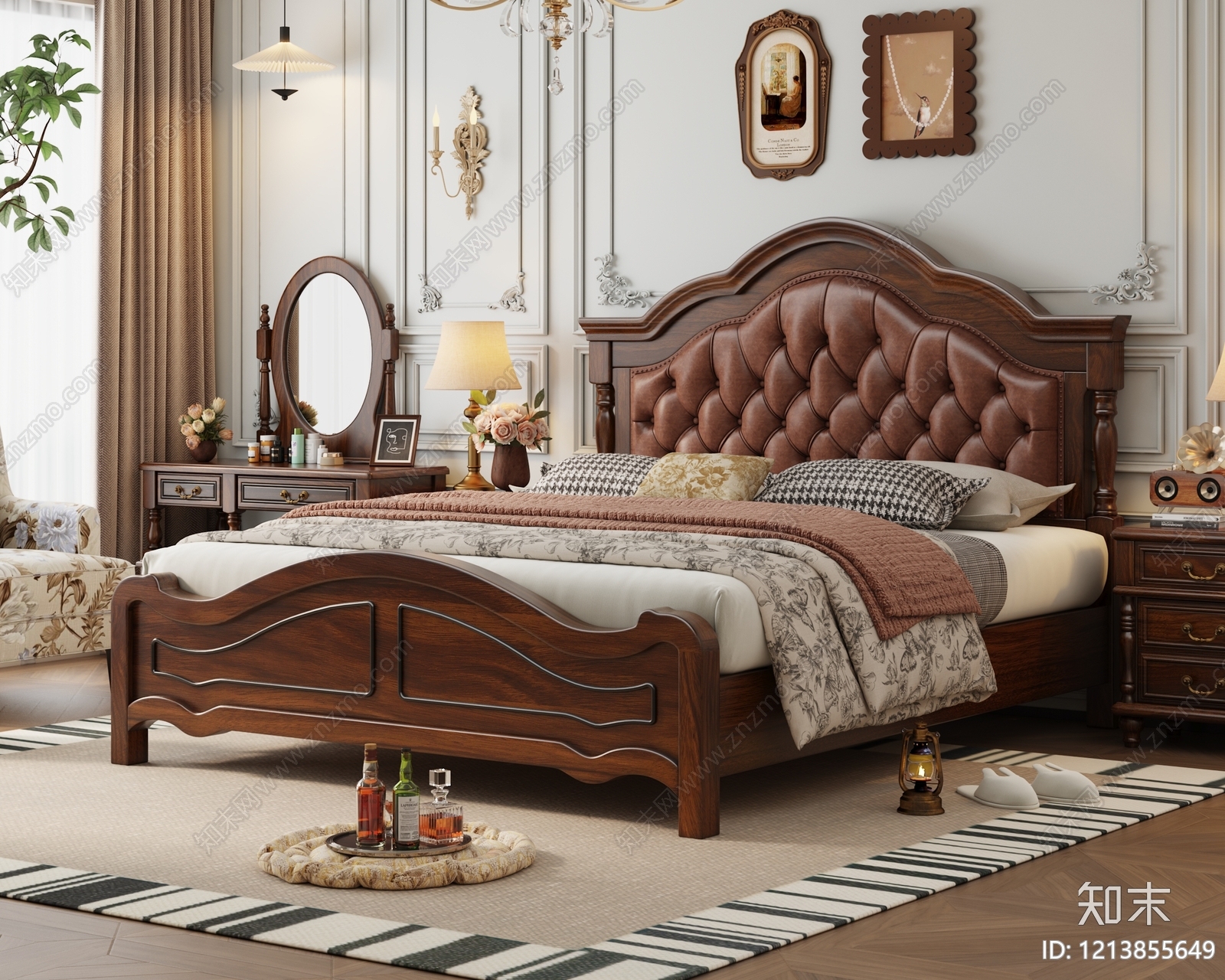 美式双人床3D模型下载【ID:1213855649】