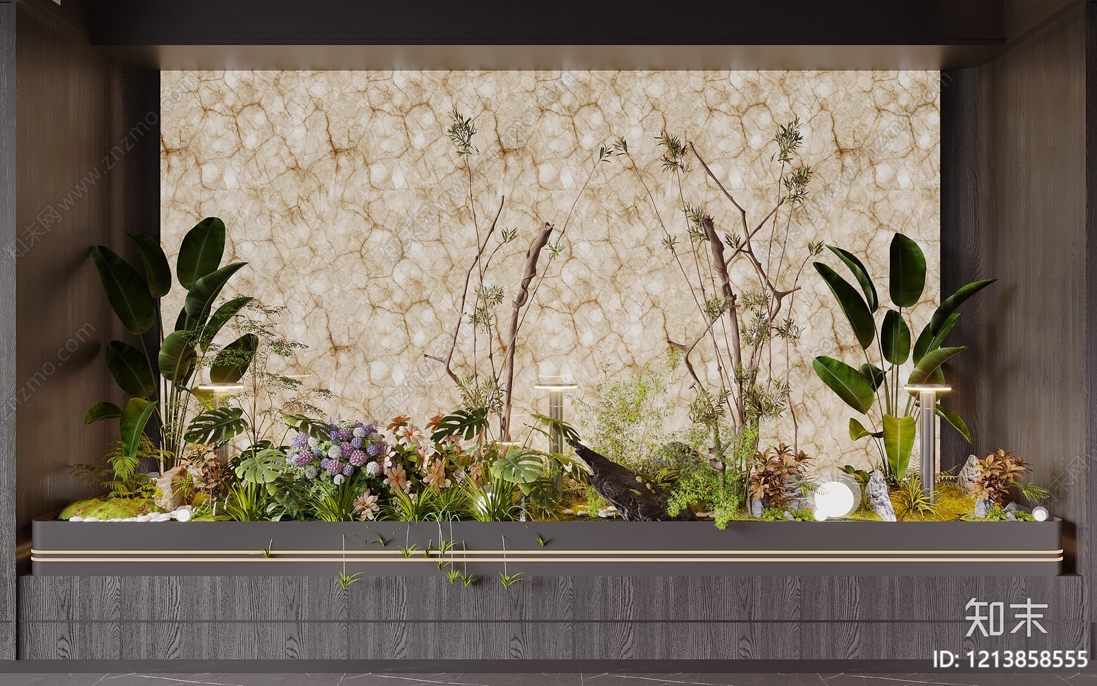 新中式植物堆3D模型下载【ID:1213858555】