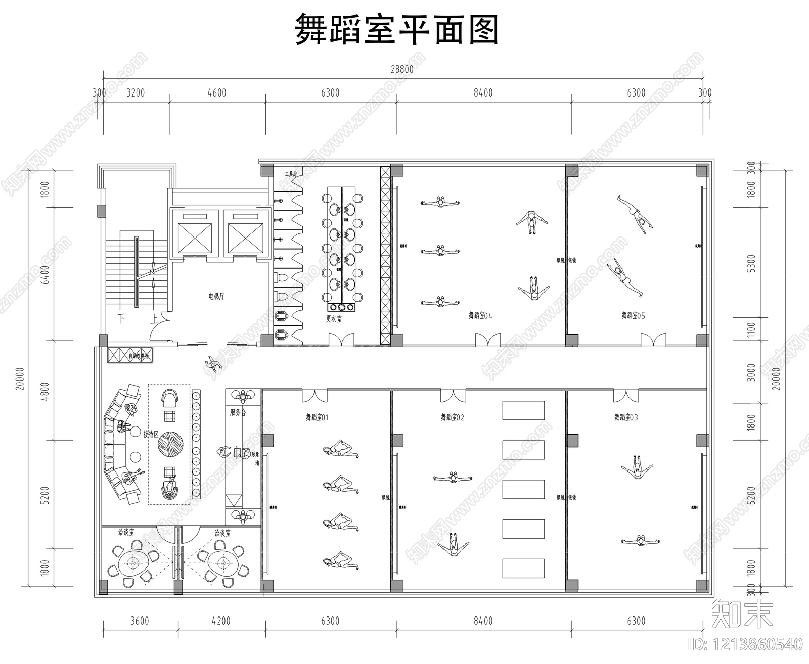 现代舞蹈室施工图下载【ID:1213860540】