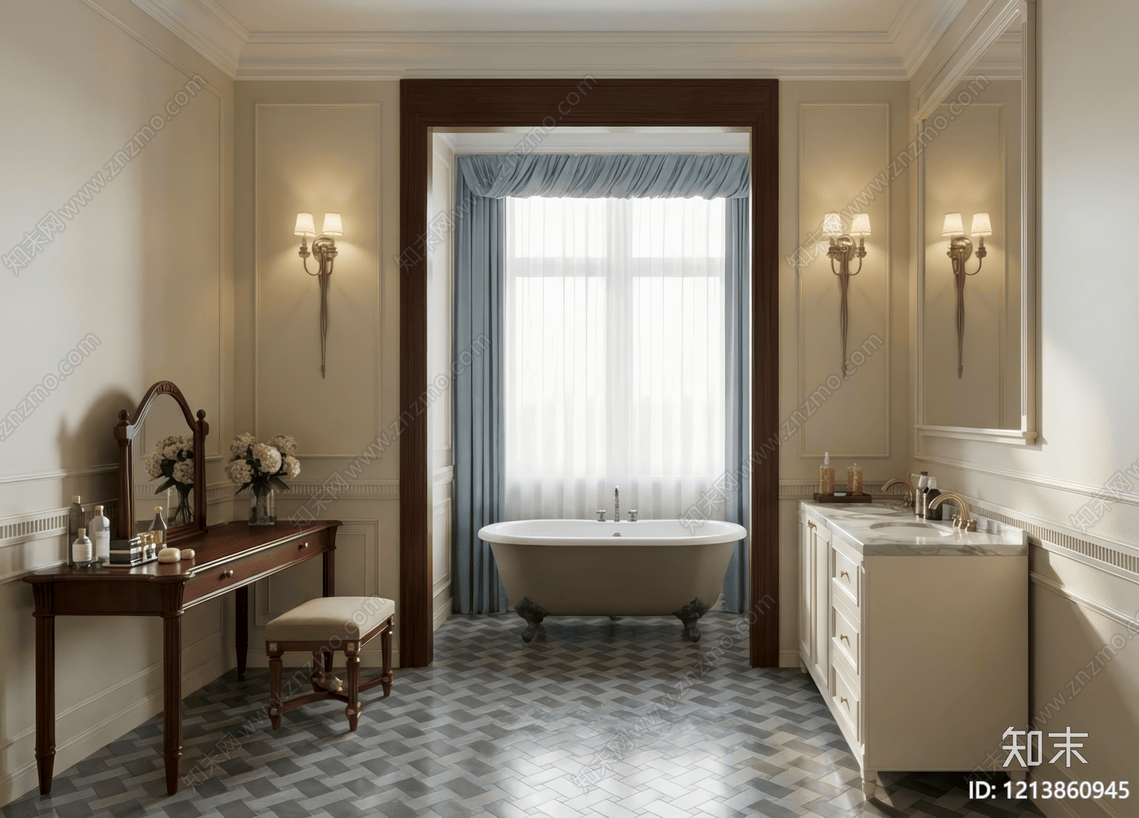 美式古典卫生间3D模型下载【ID:1213860945】