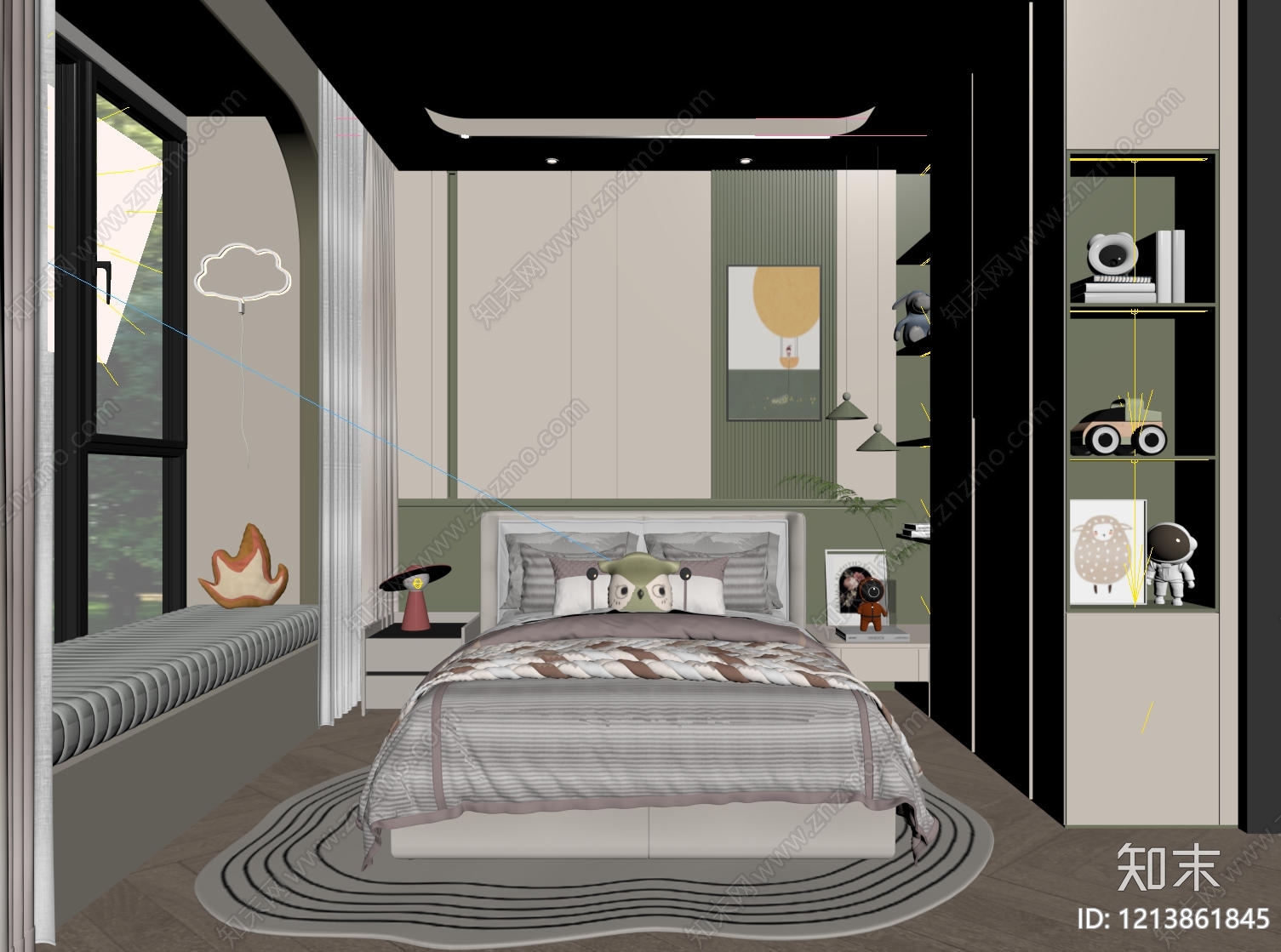 奶油风通用儿童房3D模型下载【ID:1213861845】
