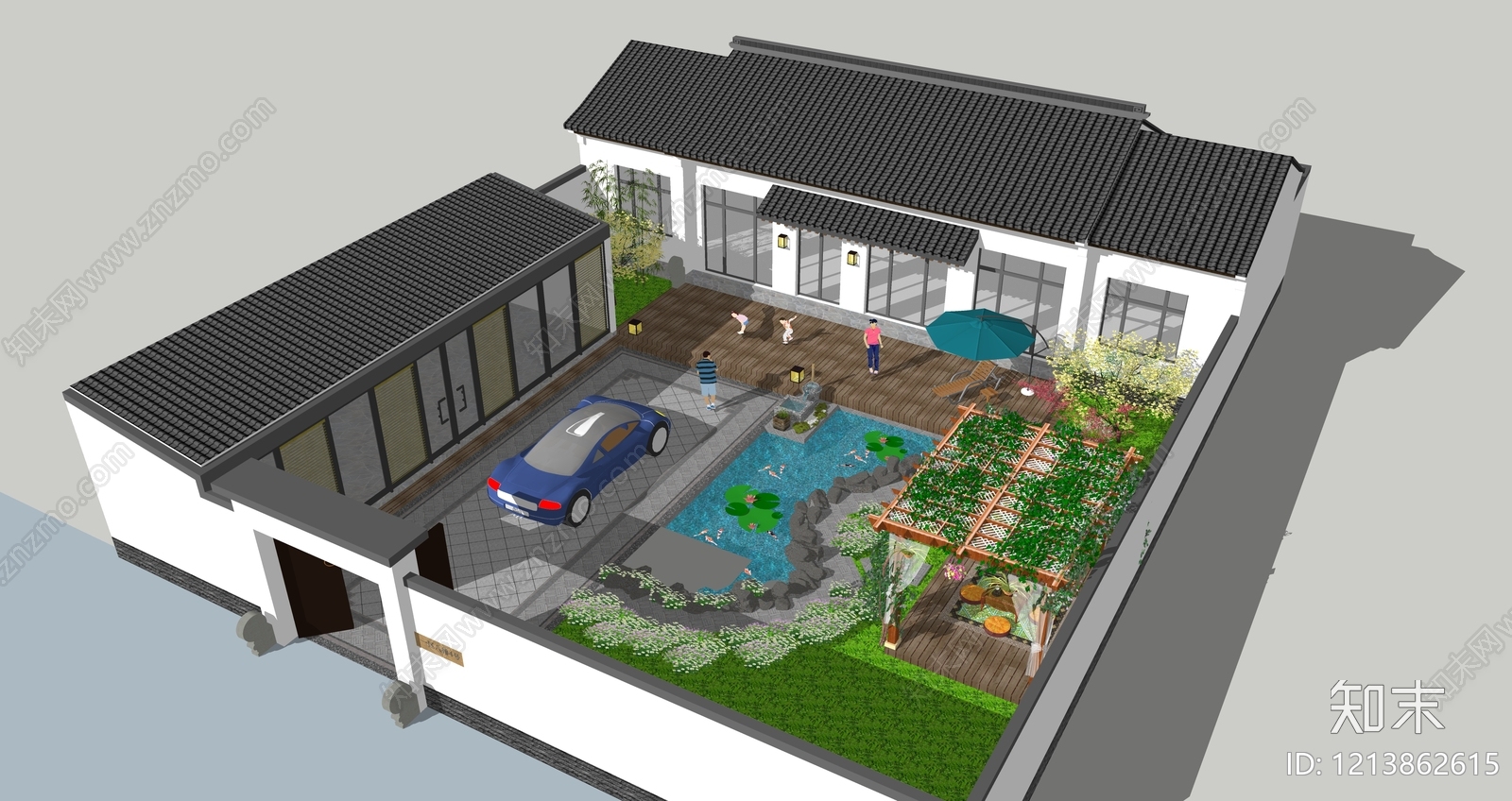 新中式乡村民房SU模型下载【ID:1213862615】