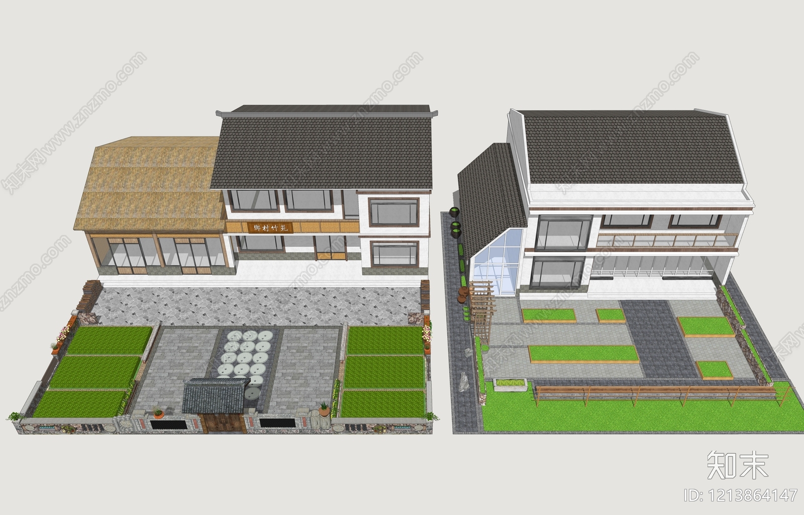 新中式乡村庭院SU模型下载【ID:1213864147】
