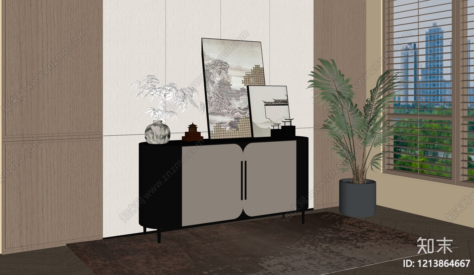 新中式玄关柜SU模型下载【ID:1213864667】