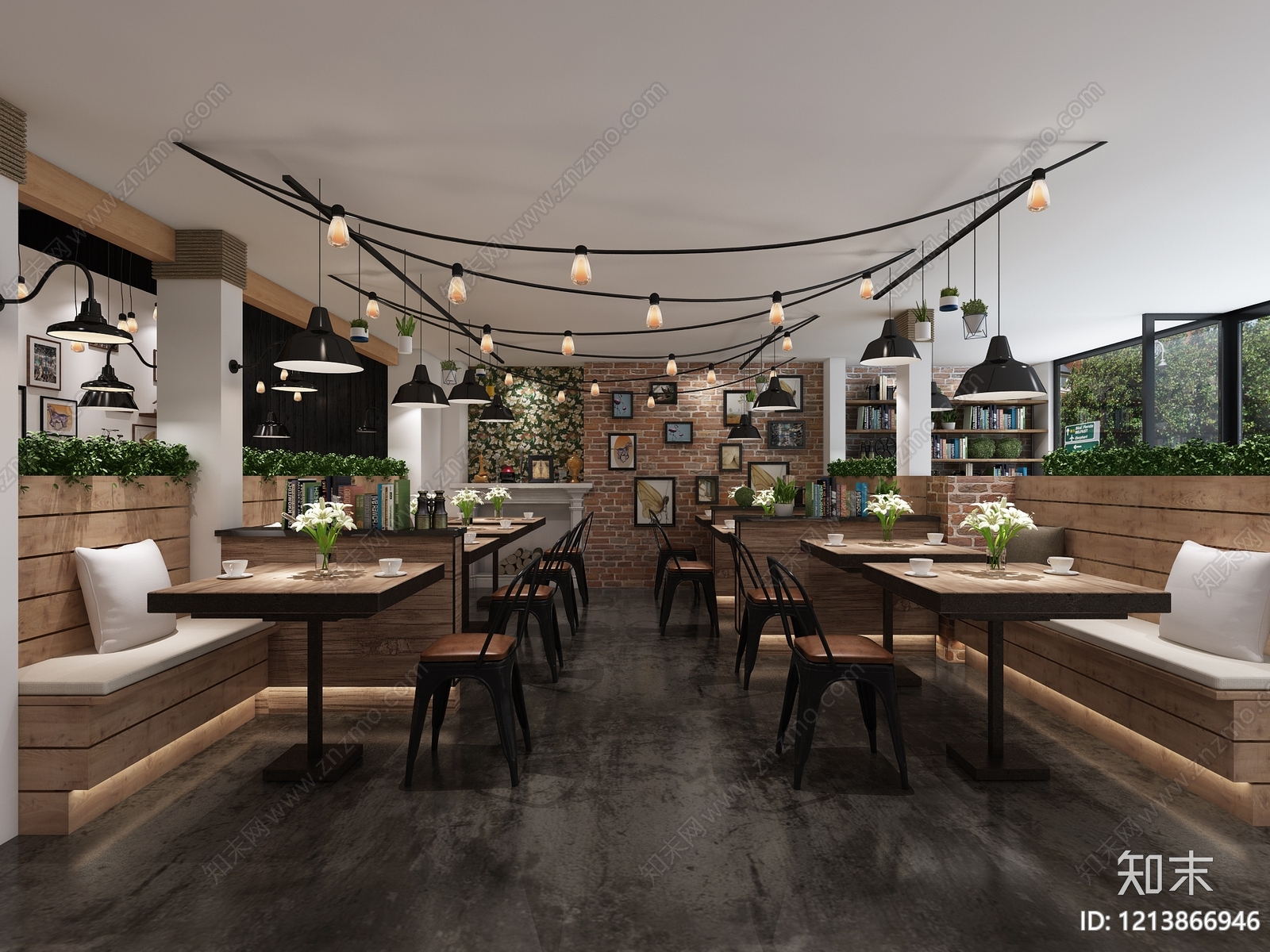 工业风混搭原木风咖啡厅3D模型下载【ID:1213866946】
