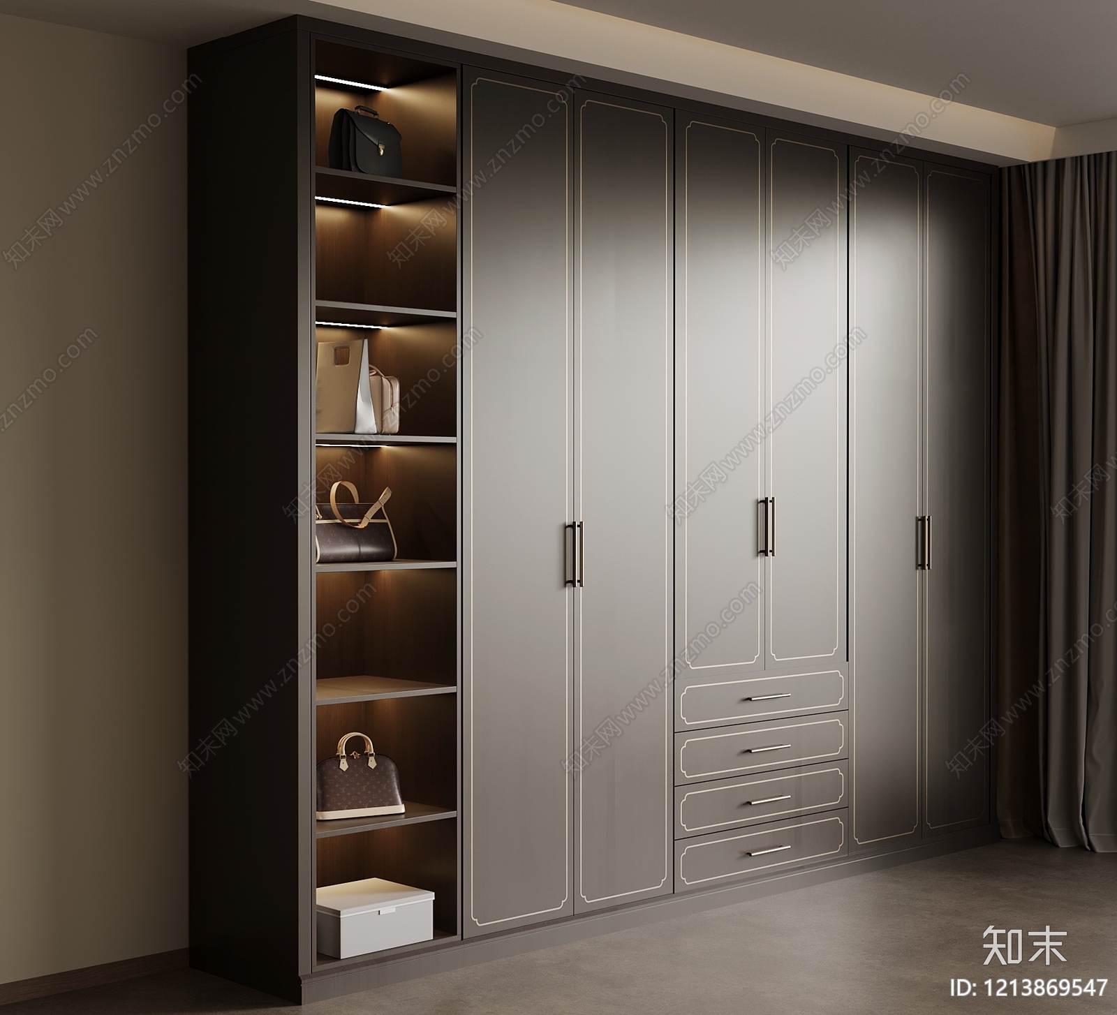 意式轻奢衣柜SU模型下载【ID:1213869547】