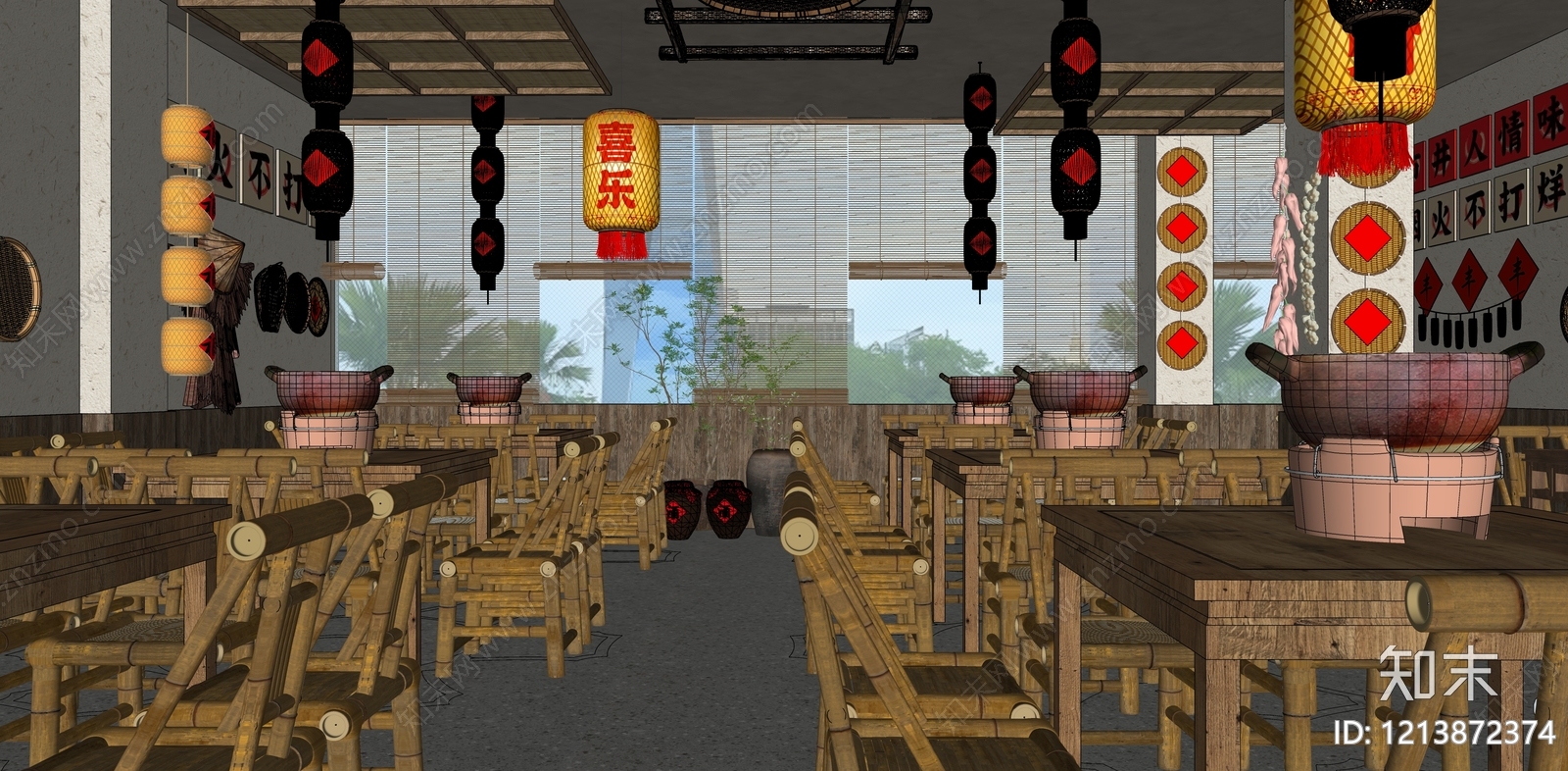 新中式火锅店SU模型下载【ID:1213872374】
