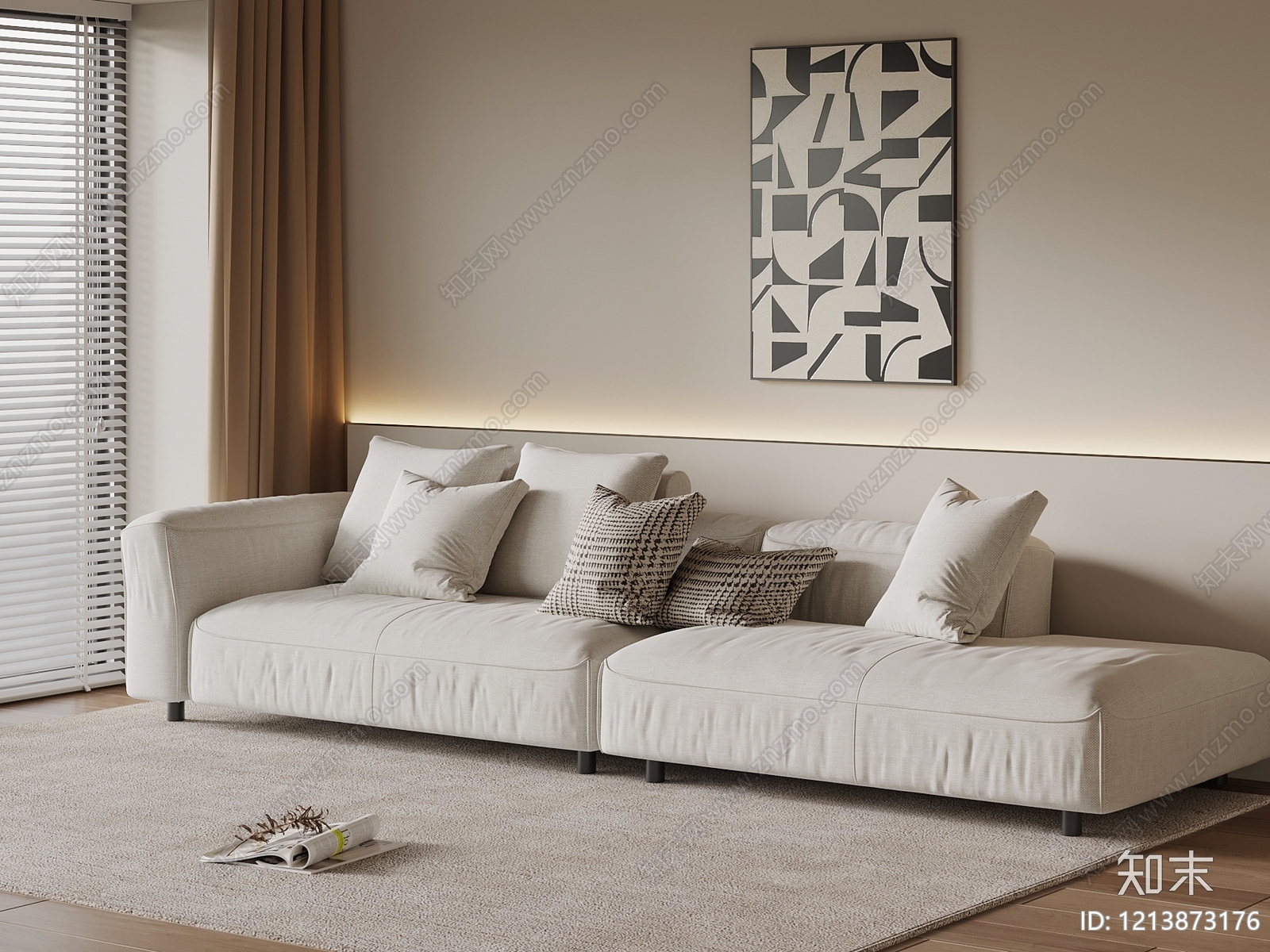 奶油风多人沙发3D模型下载【ID:1213873176】