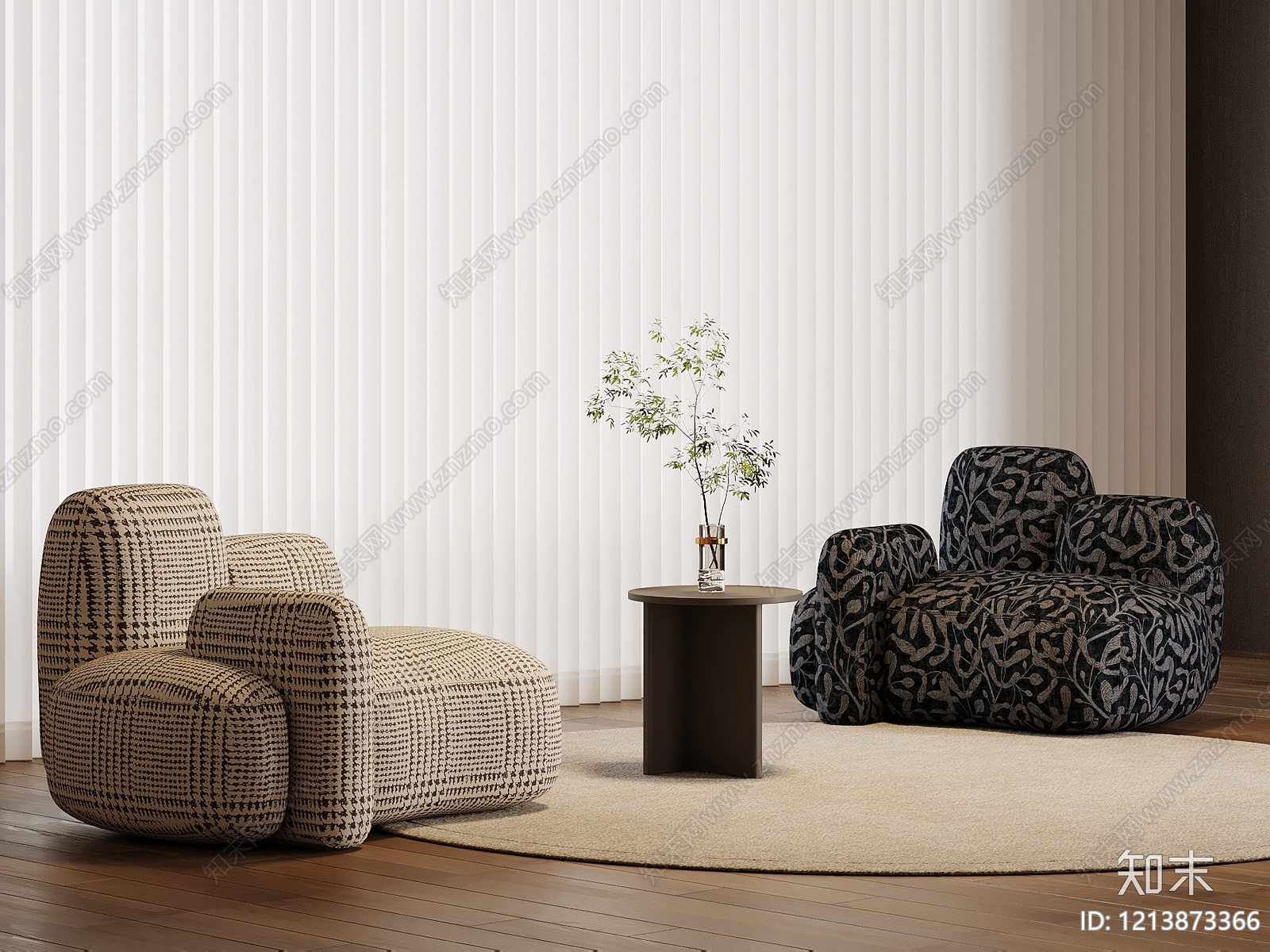 现代简约单人沙发3D模型下载【ID:1213873366】