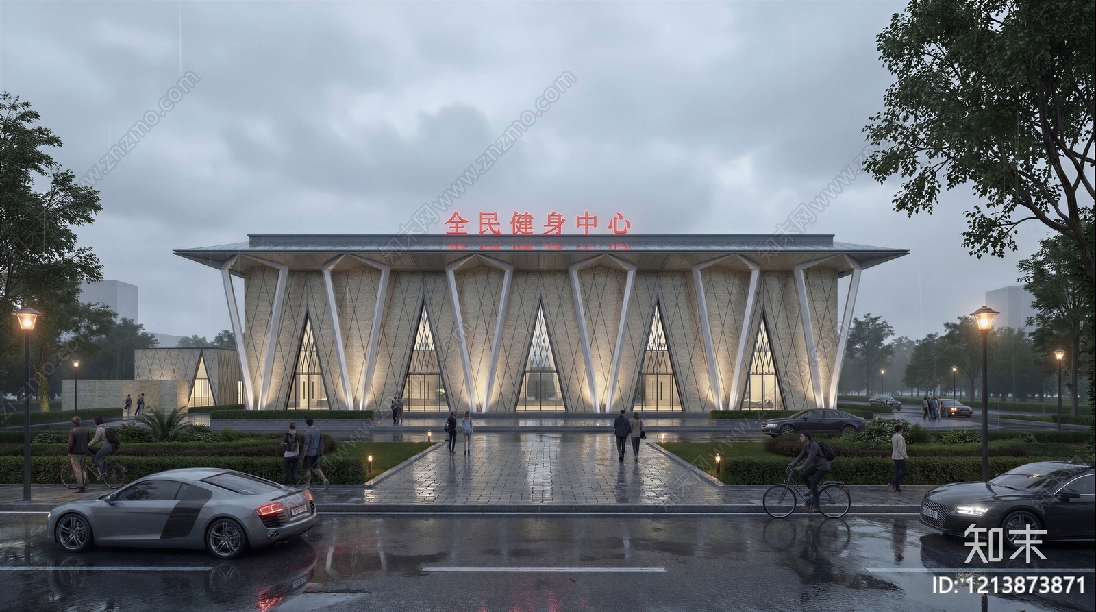 新中式体育馆SU模型下载【ID:1213873871】