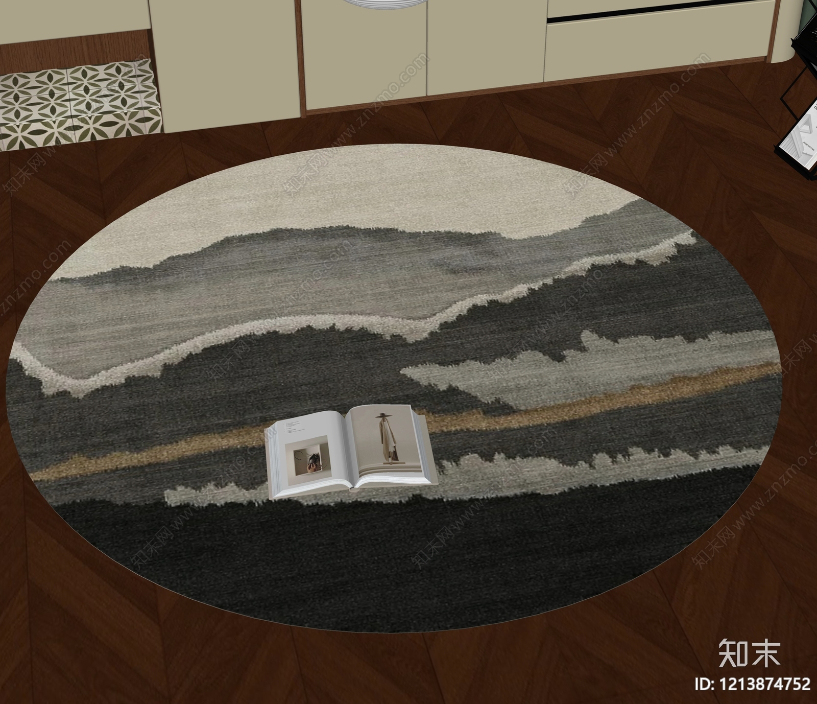 新中式圆形地毯SU模型下载【ID:1213874752】