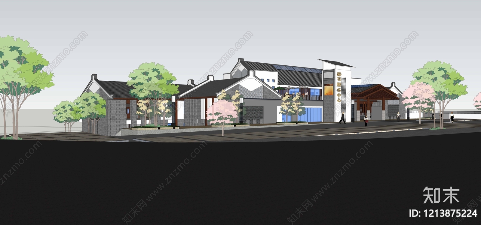 新中式社区服务中心SU模型下载【ID:1213875224】
