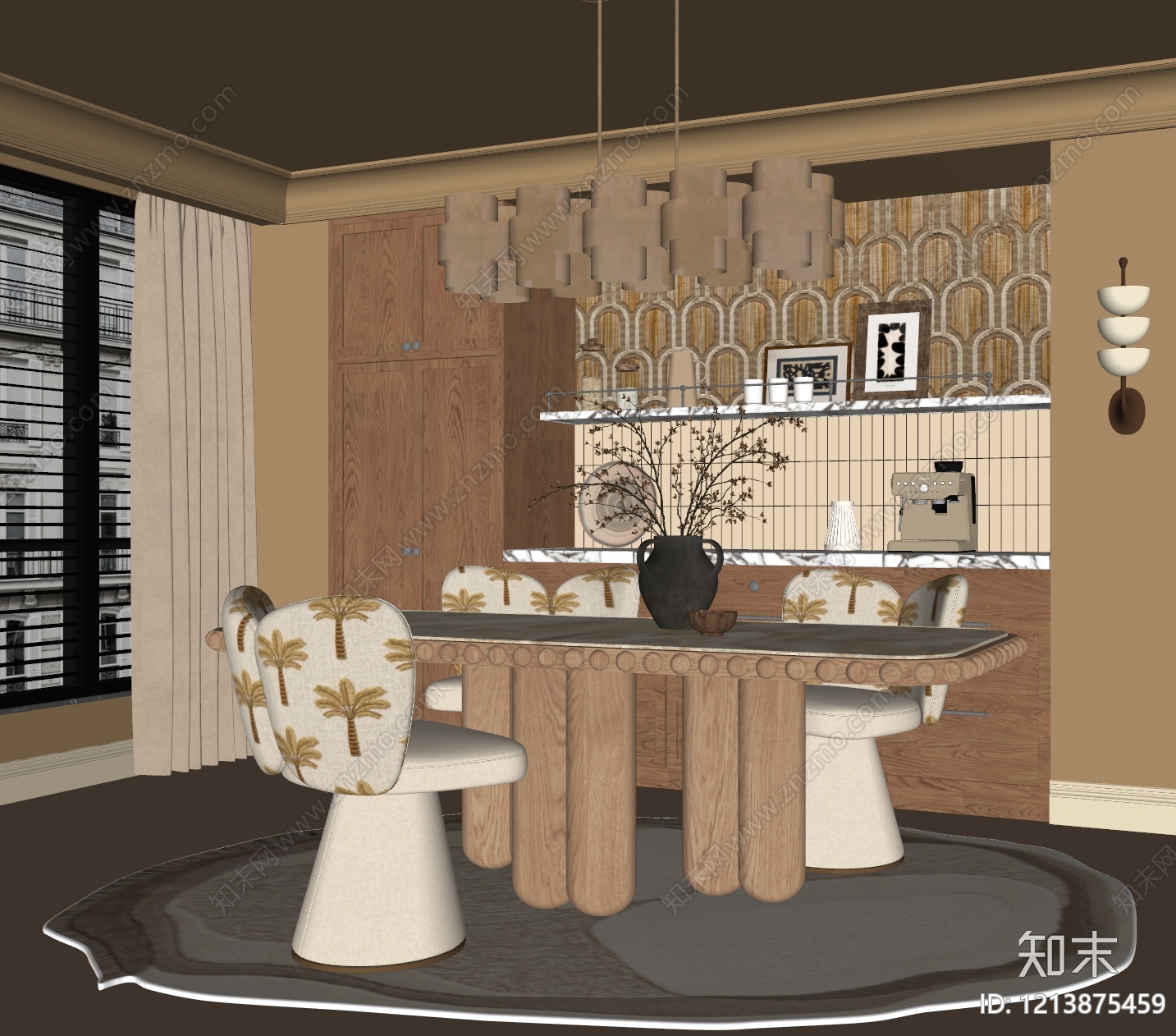 中古风家居餐厅SU模型下载【ID:1213875459】