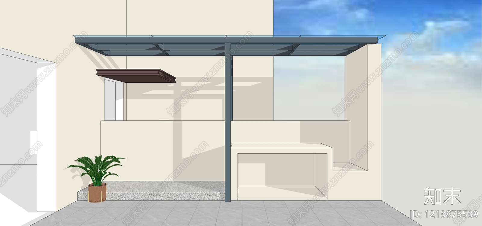 现代简约雨棚SU模型下载【ID:1213875539】