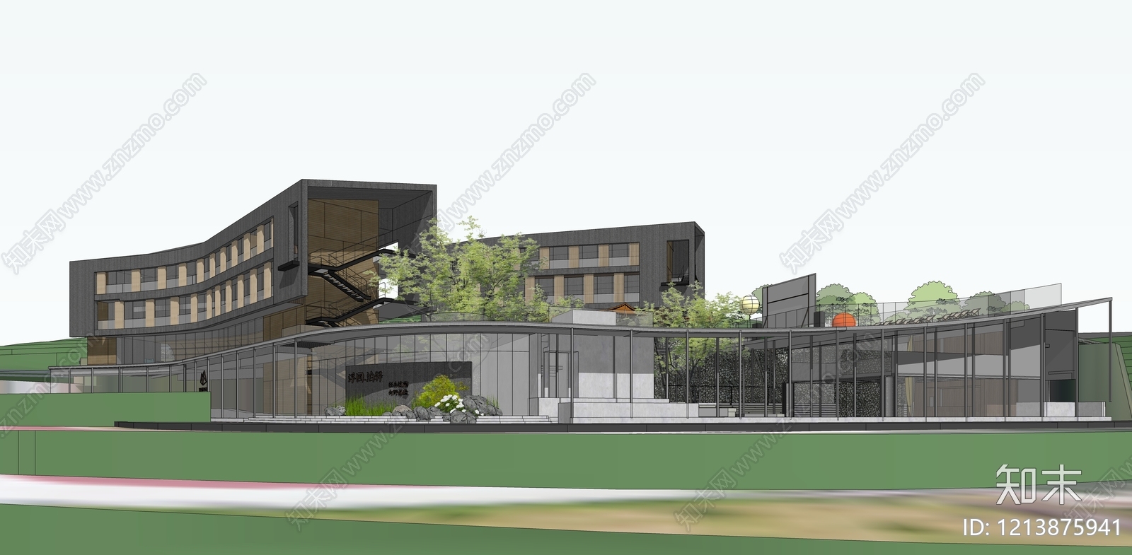 现代主义民宿建筑SU模型下载【ID:1213875941】