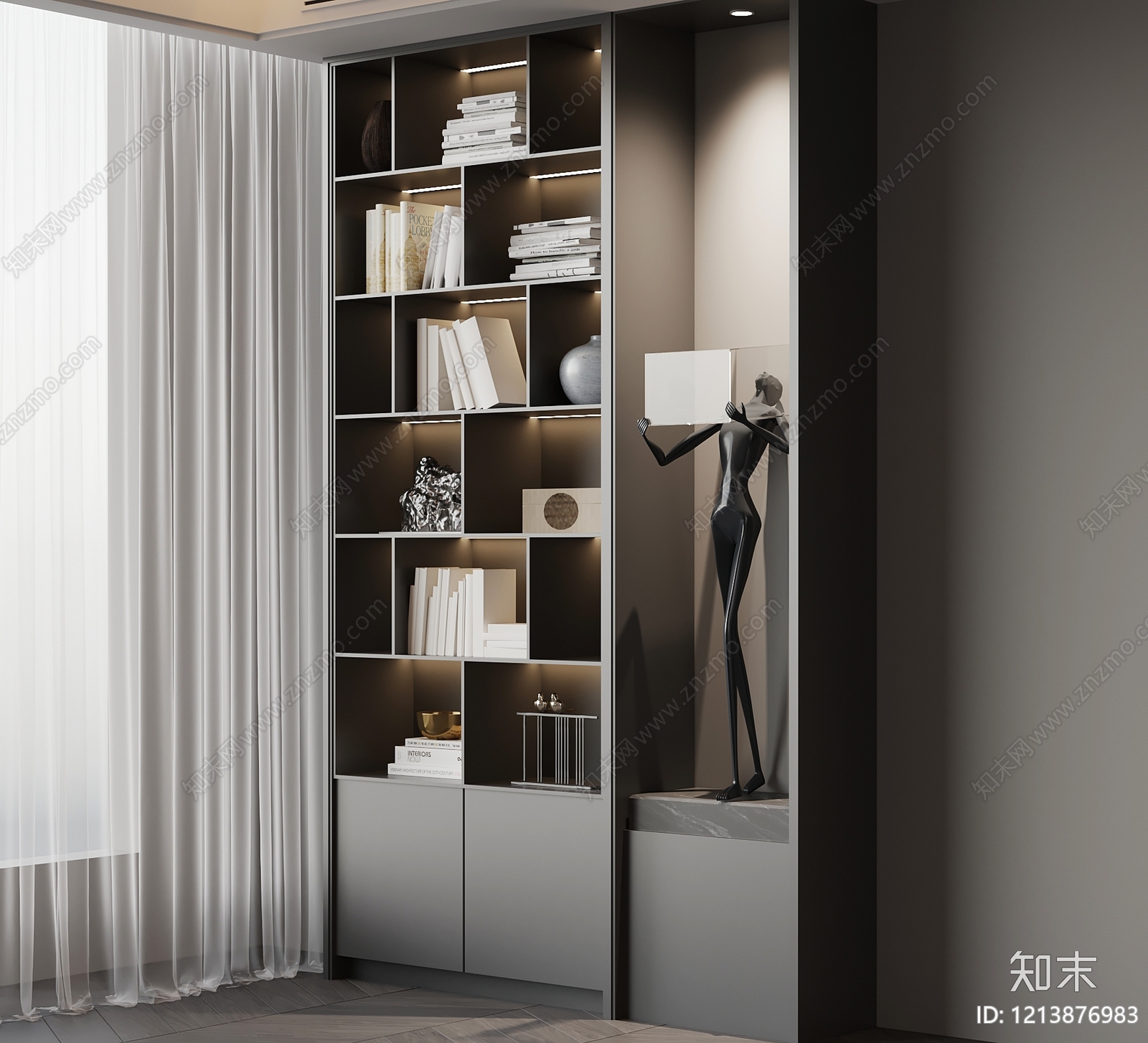 现代极简书架SU模型下载【ID:1213876983】
