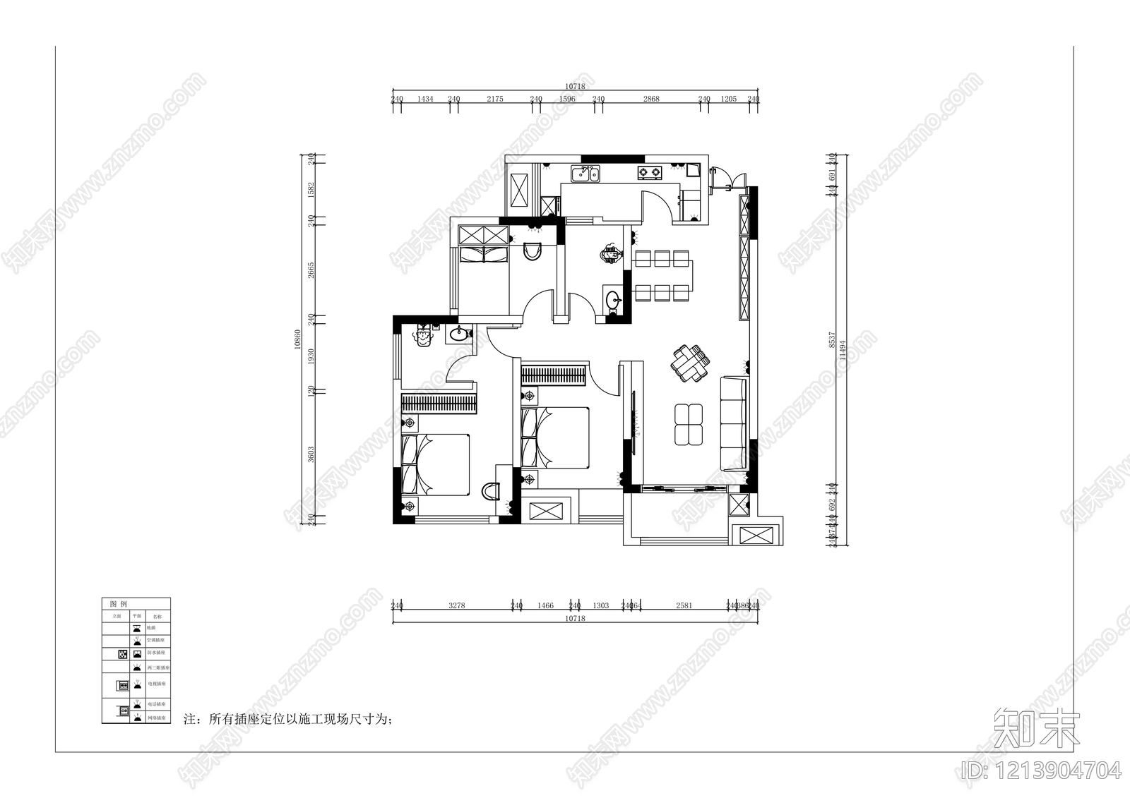 其他家装空间cad施工图下载【ID:1213904704】