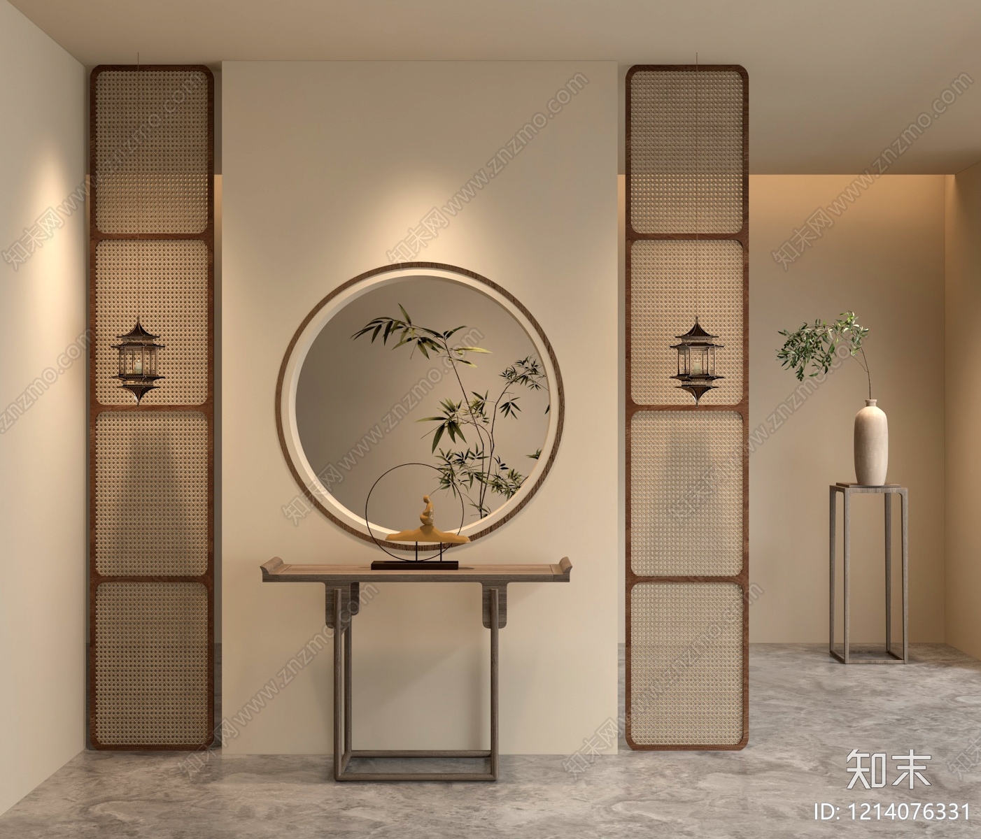 新中式屏风隔断3D模型下载【ID:1214076331】