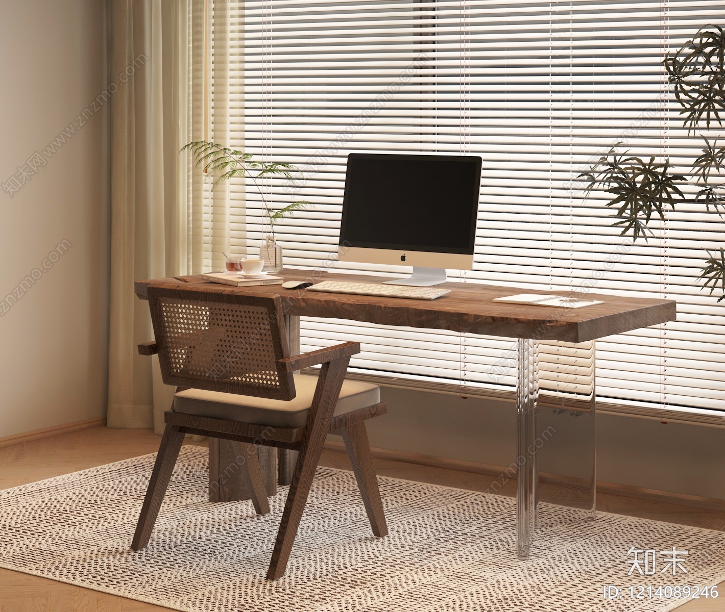 中古风书房书桌椅3D模型下载【ID:1214089246】